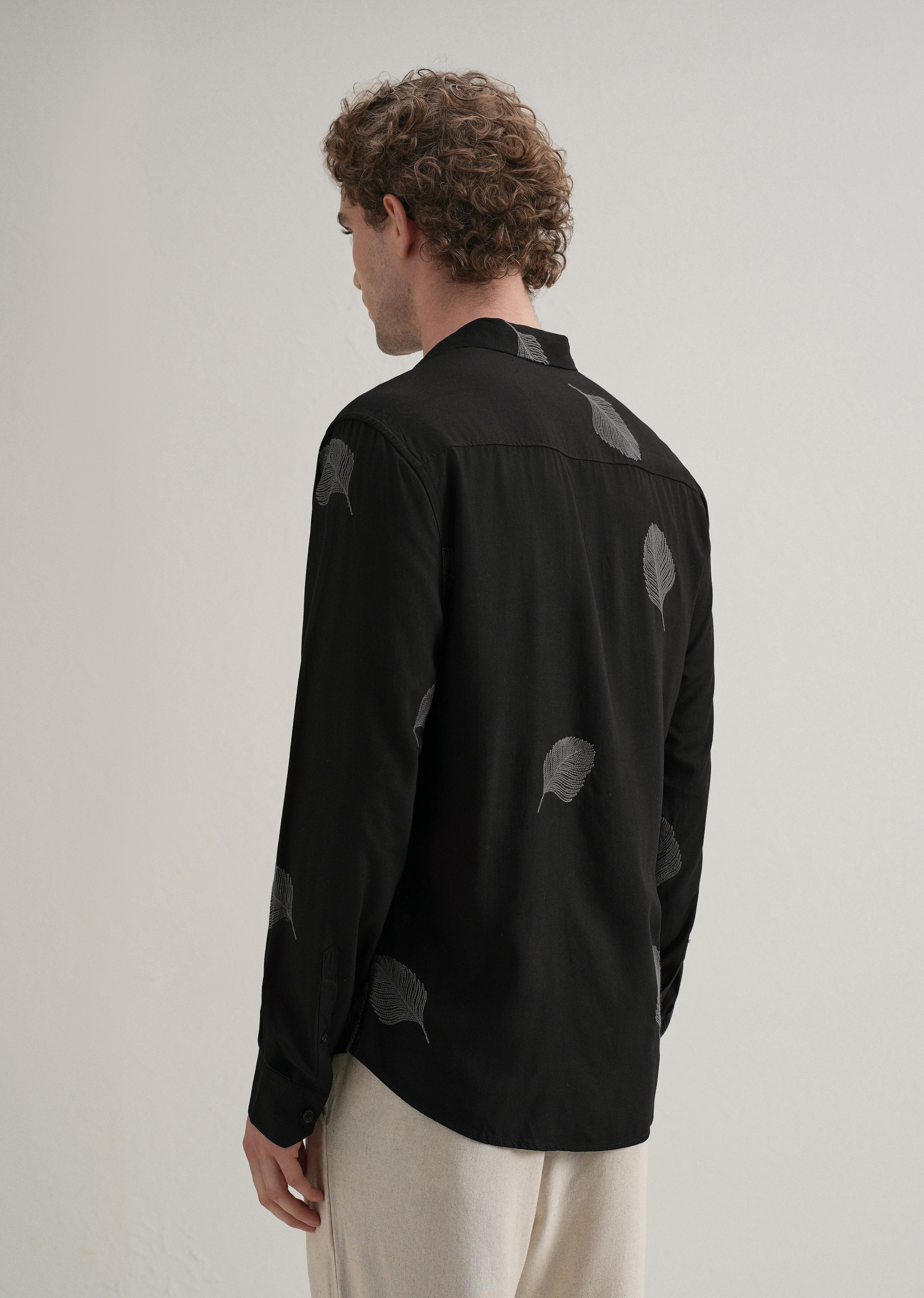 Black Feather Embroidery Shirt