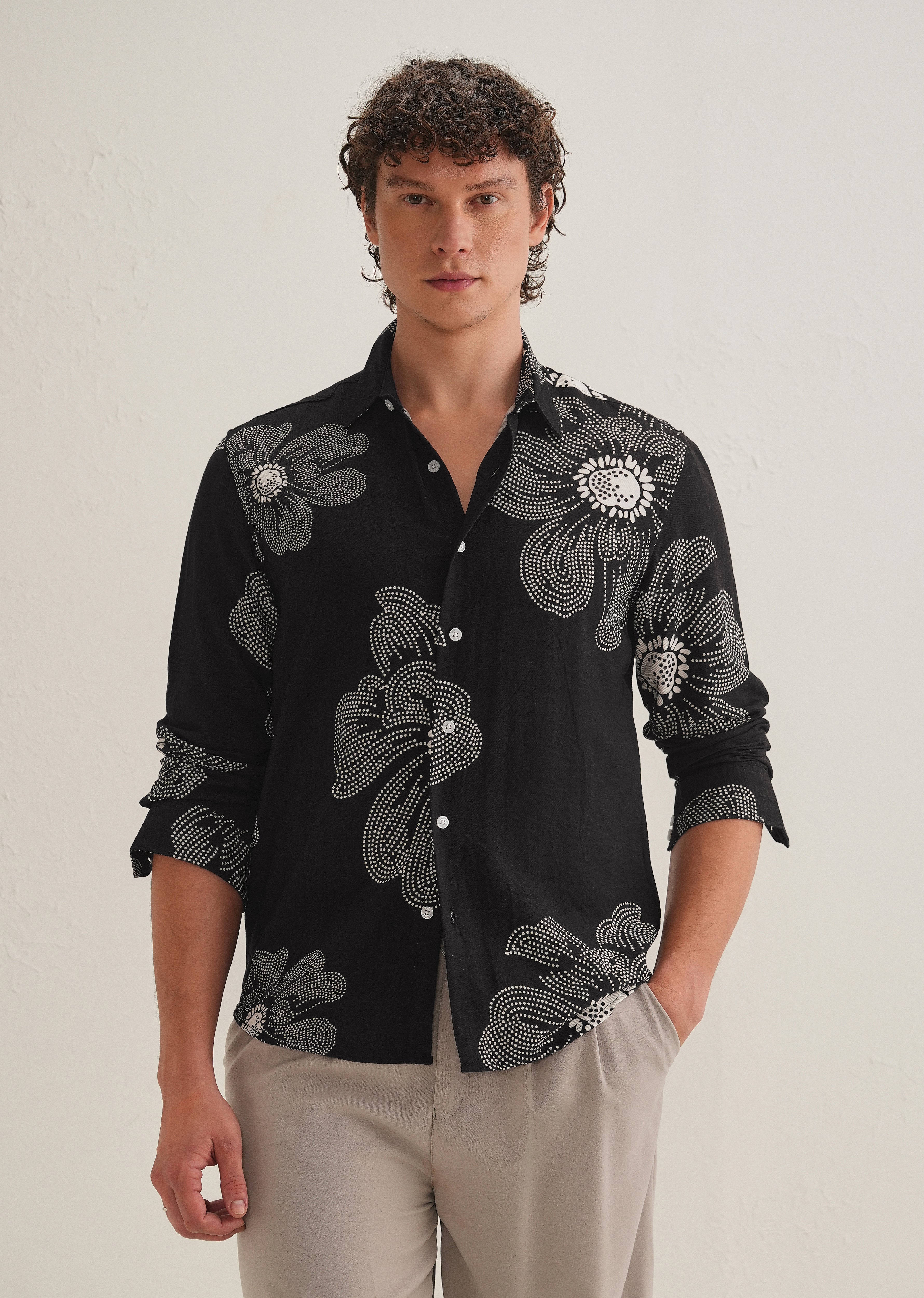 Black Floral Dot Printed Shirt