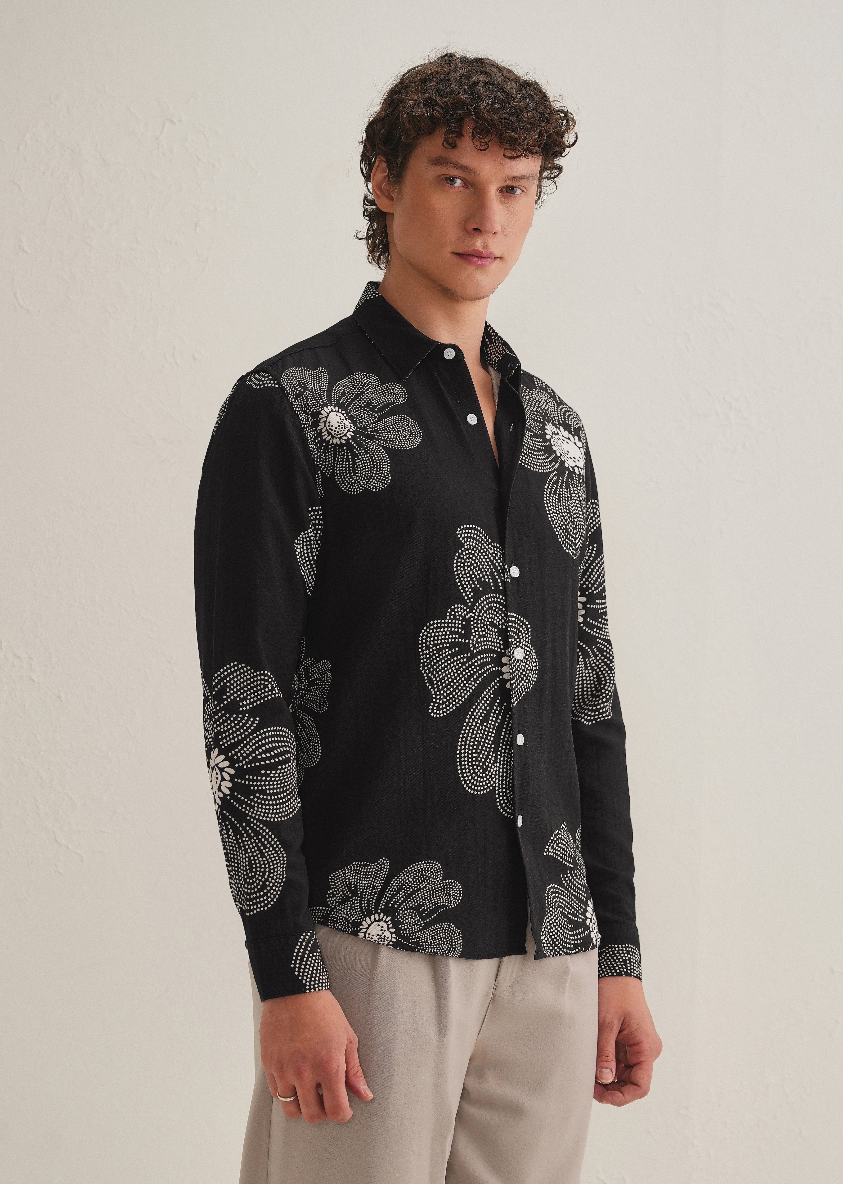 Black Floral Dot Printed Shirt