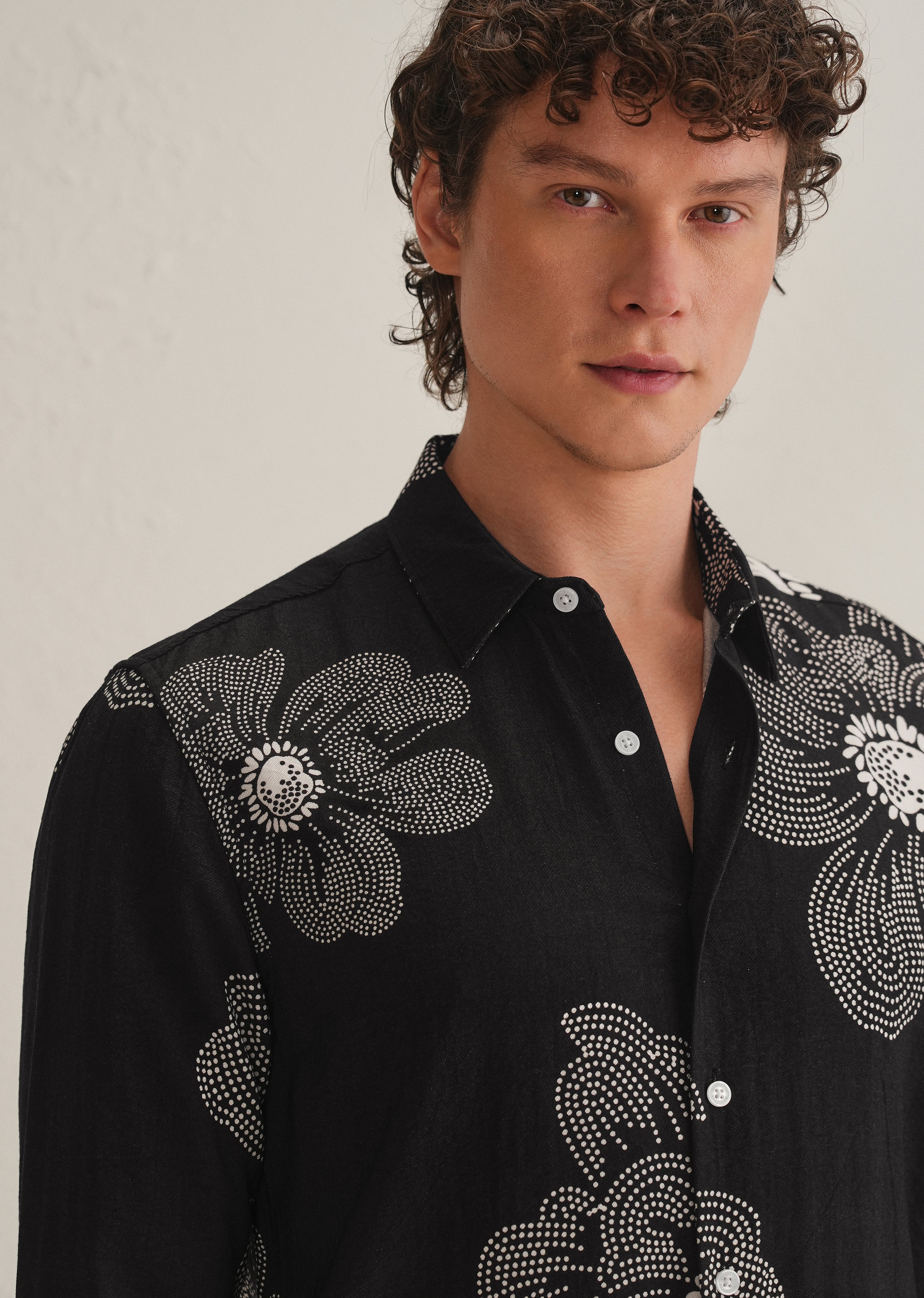Black Floral Dot Printed Shirt