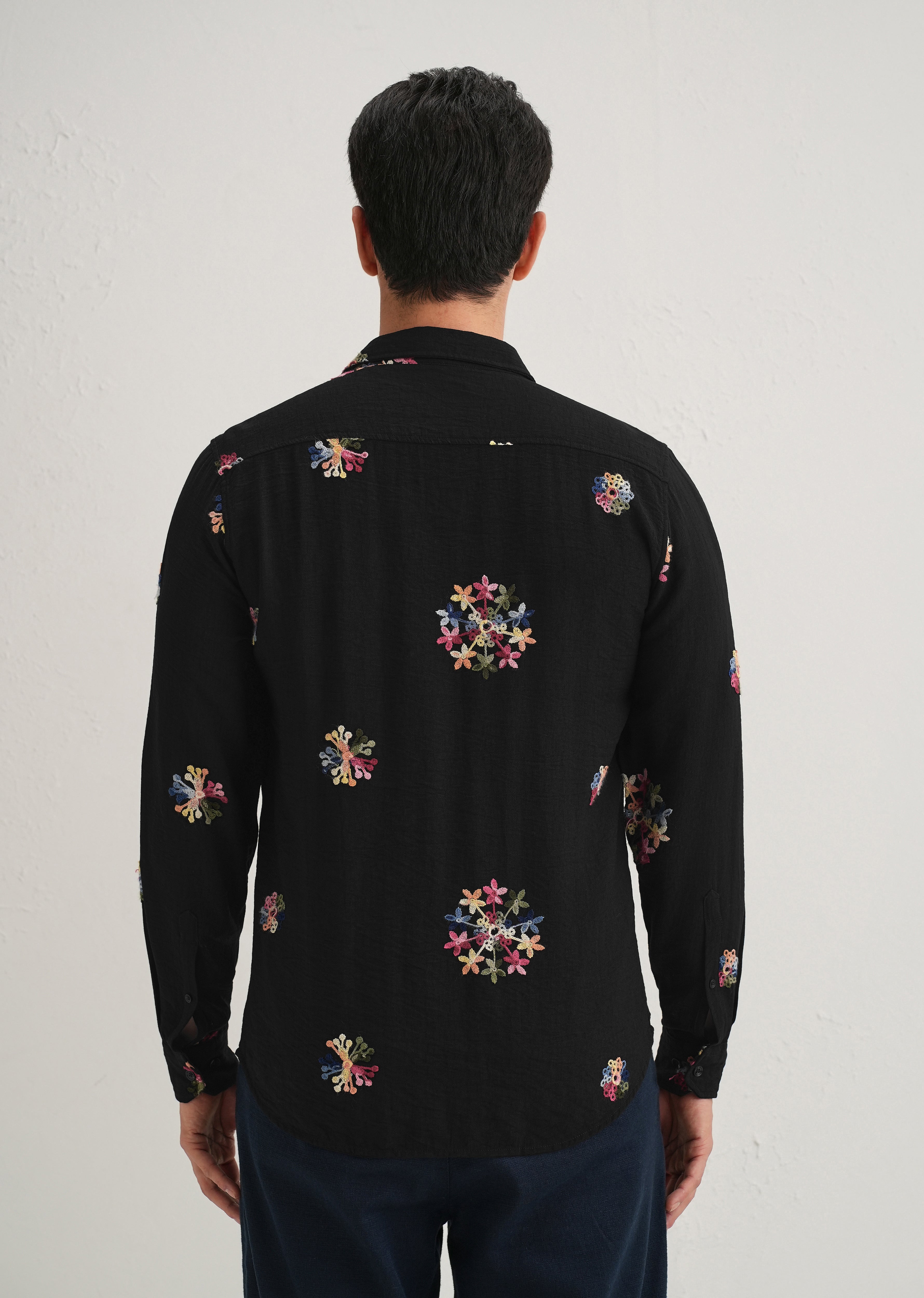 Black Floral Embroidered Shirt