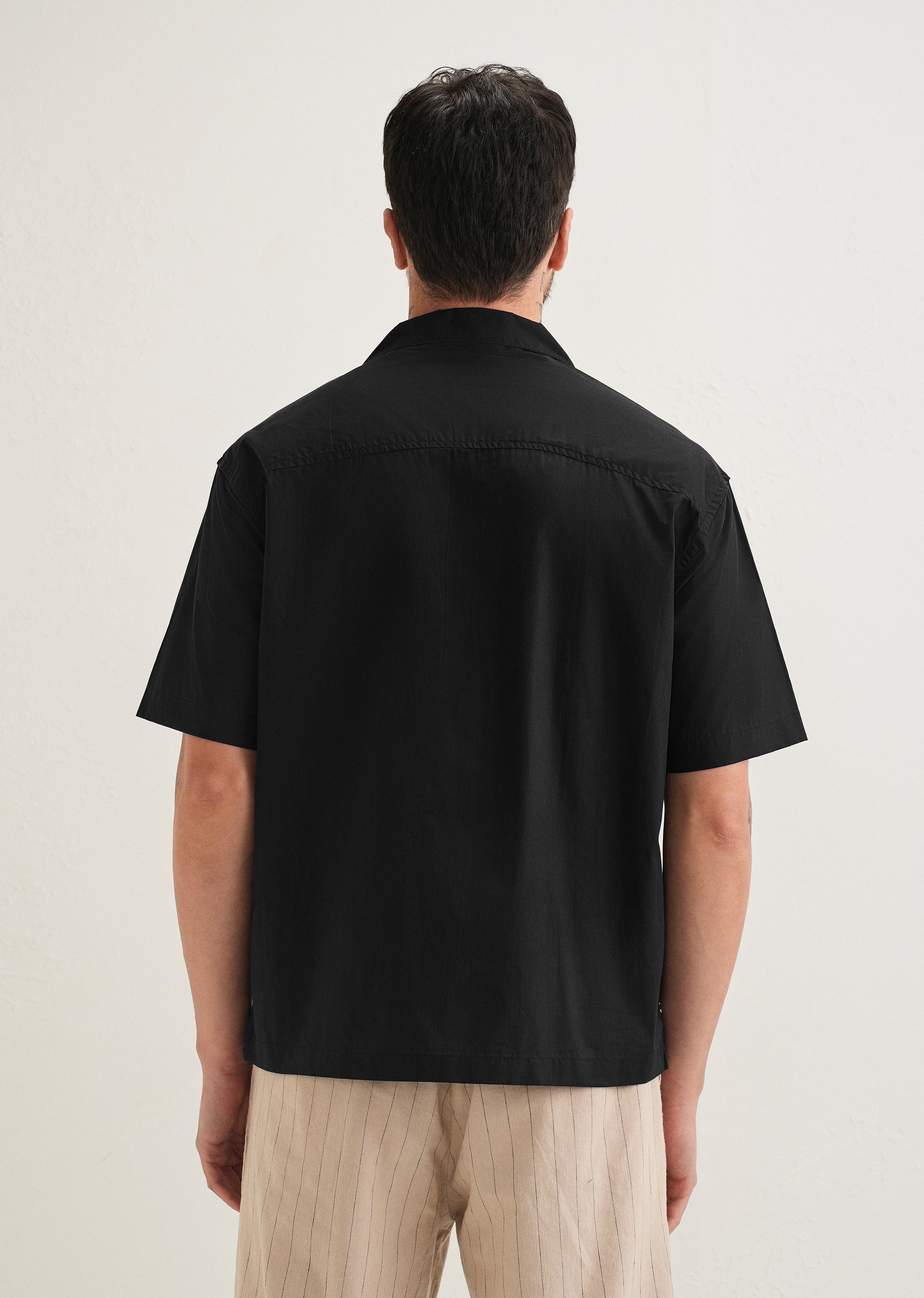 Black Floral Embroidered Stitchless Placket Shirt