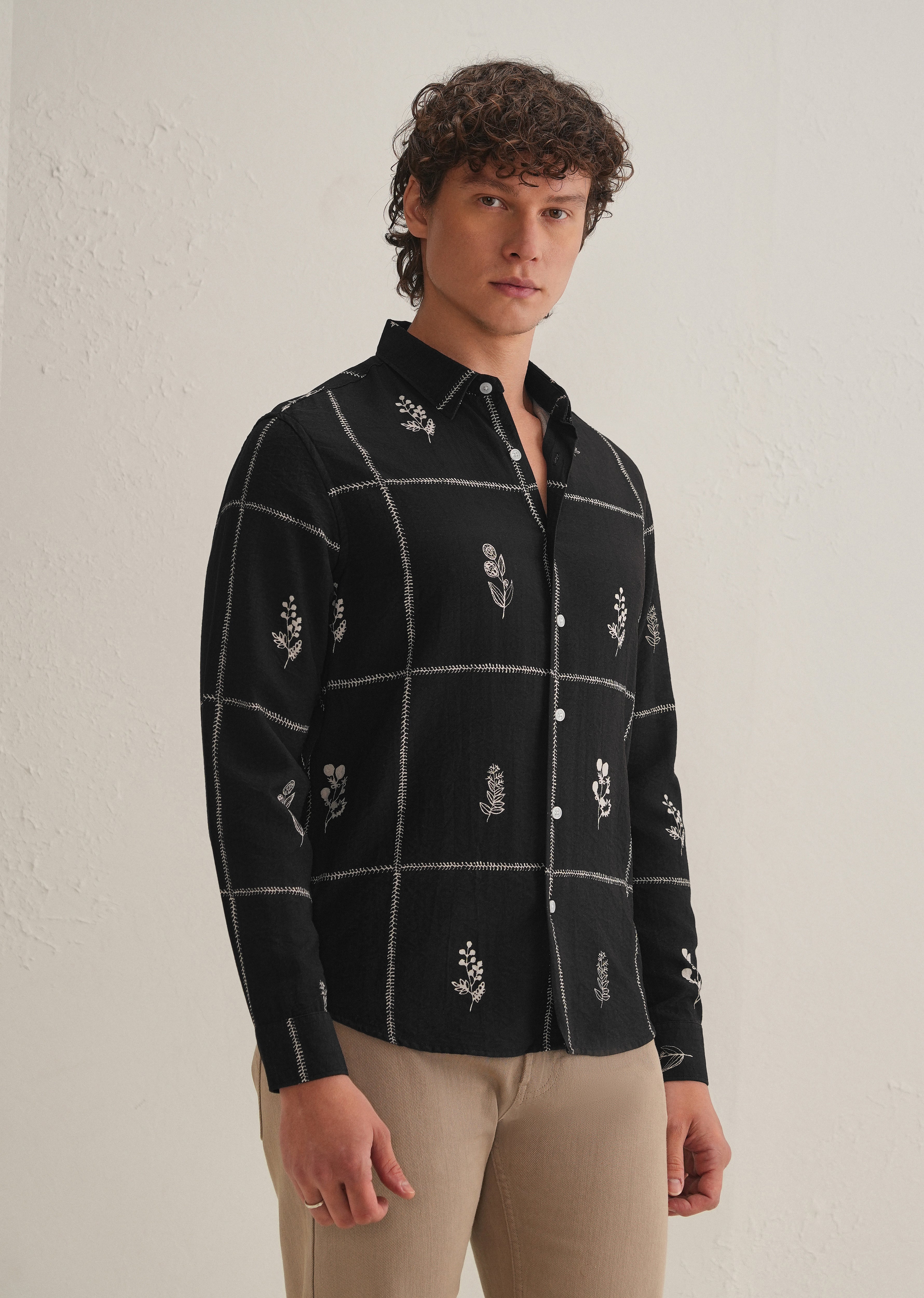 Black Floral Grid Printed Shirt