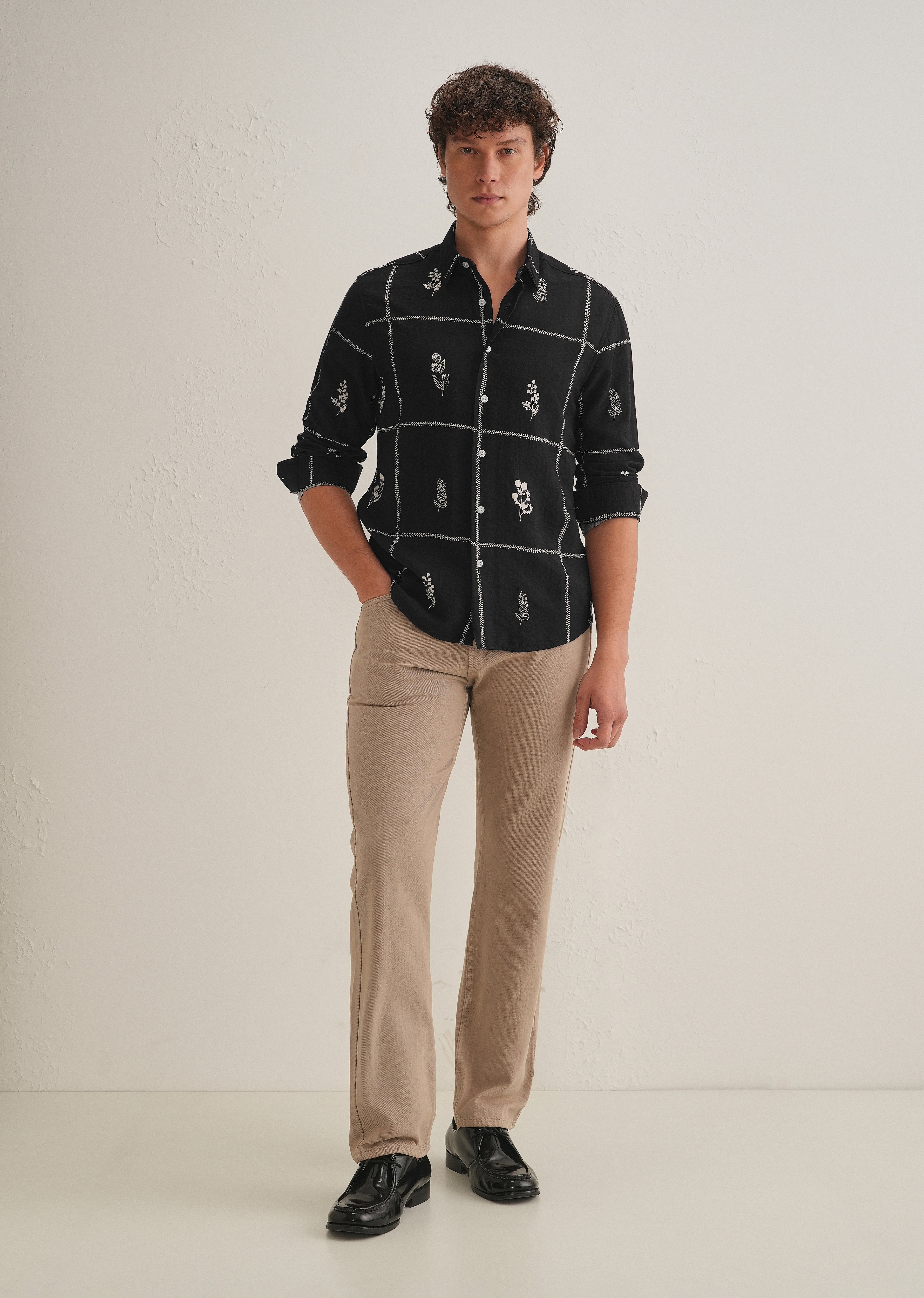 Black Floral Grid Printed Shirt