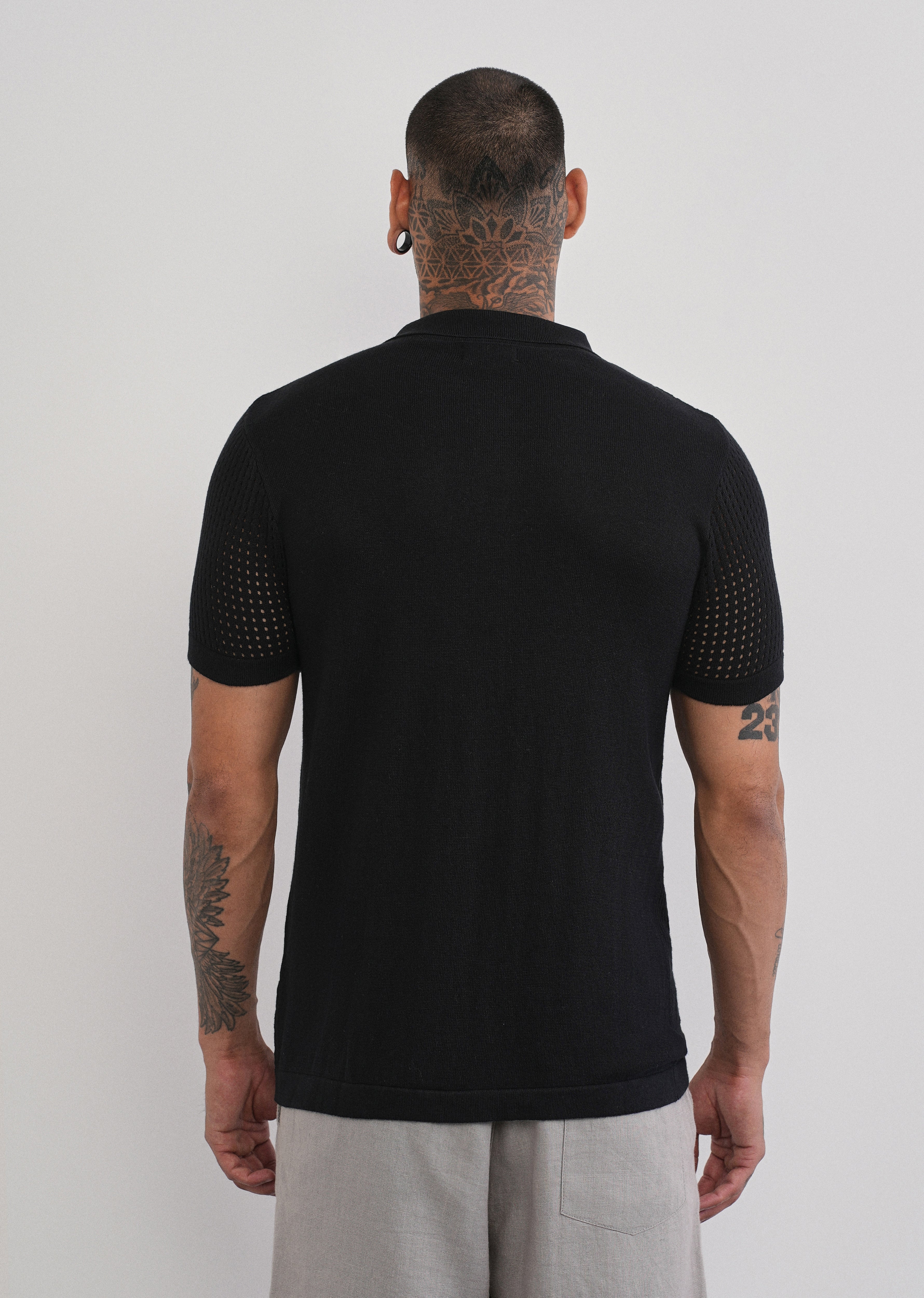 Black Floral Open Knit Shirt