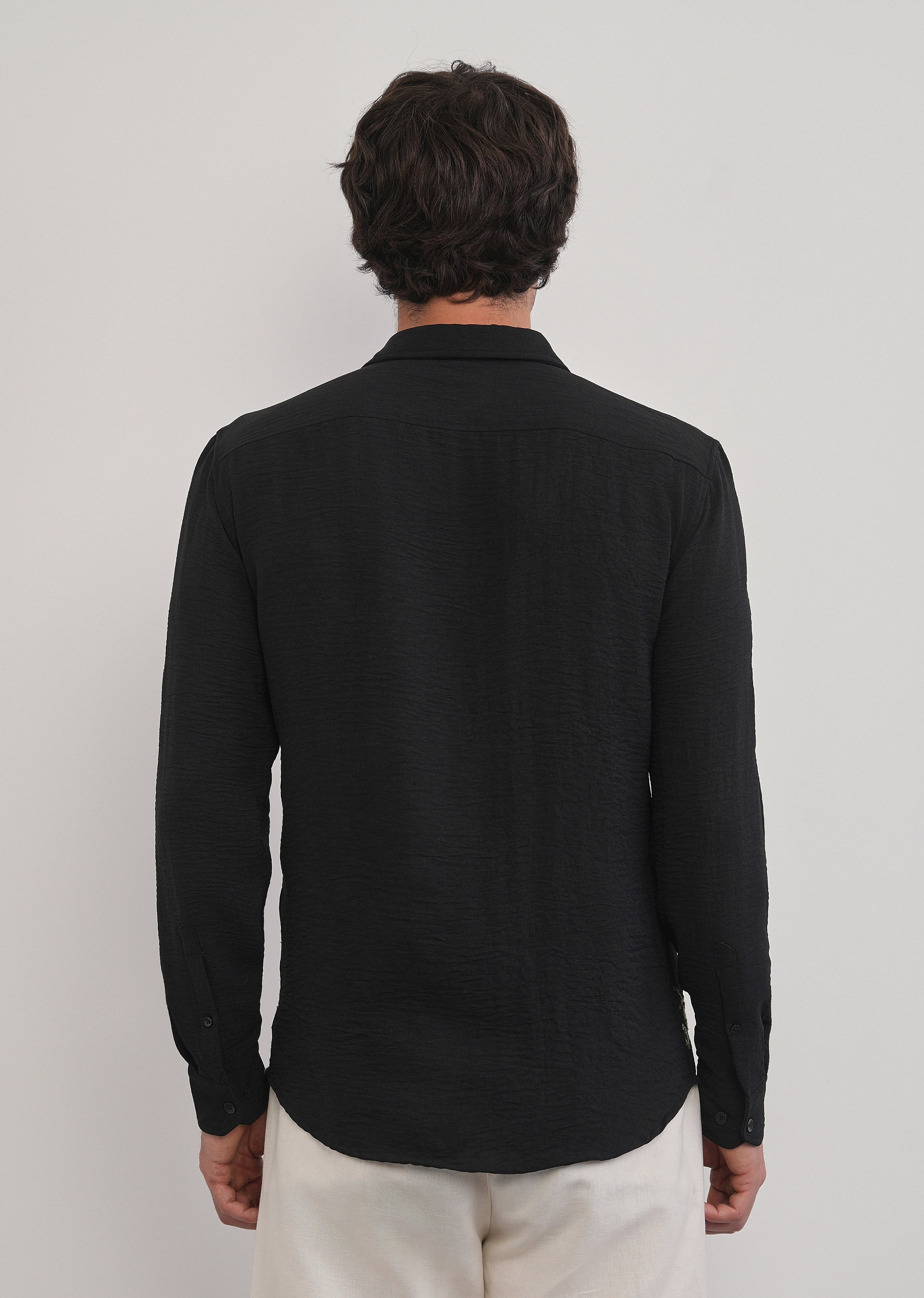 Black Floral Thread Work Shirt