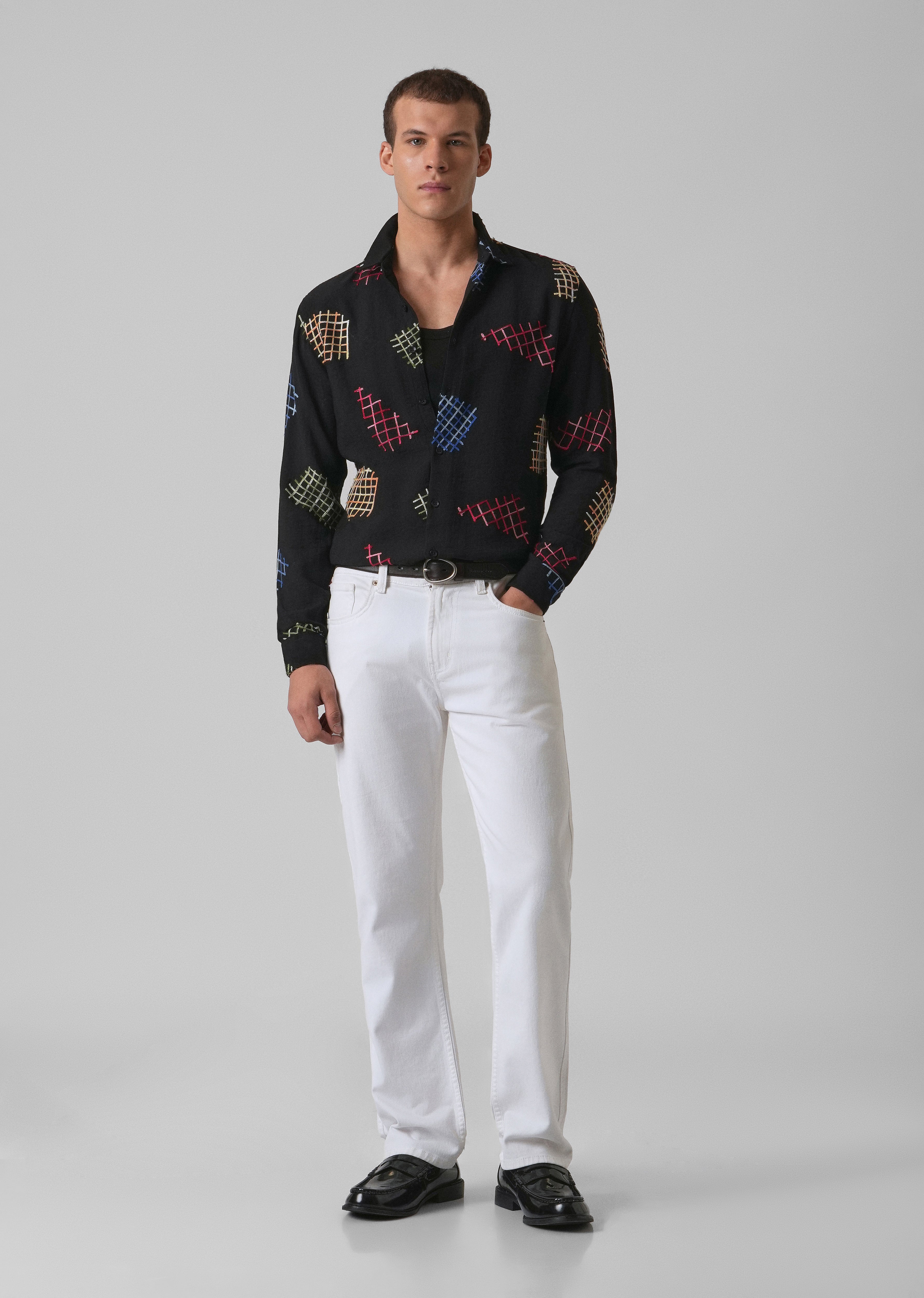 Black Geometric Embroidered Shirt