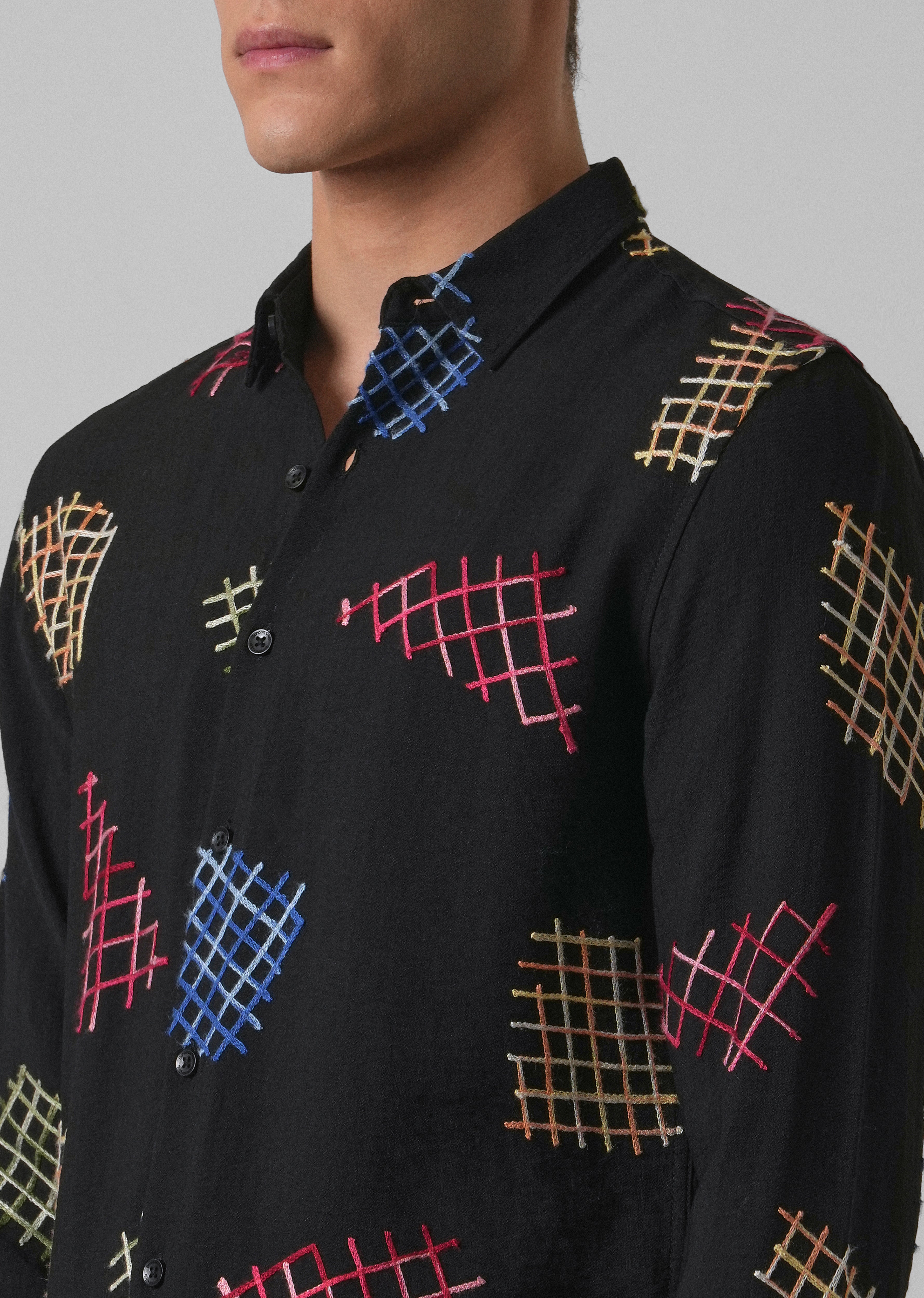 Black Geometric Embroidered Shirt