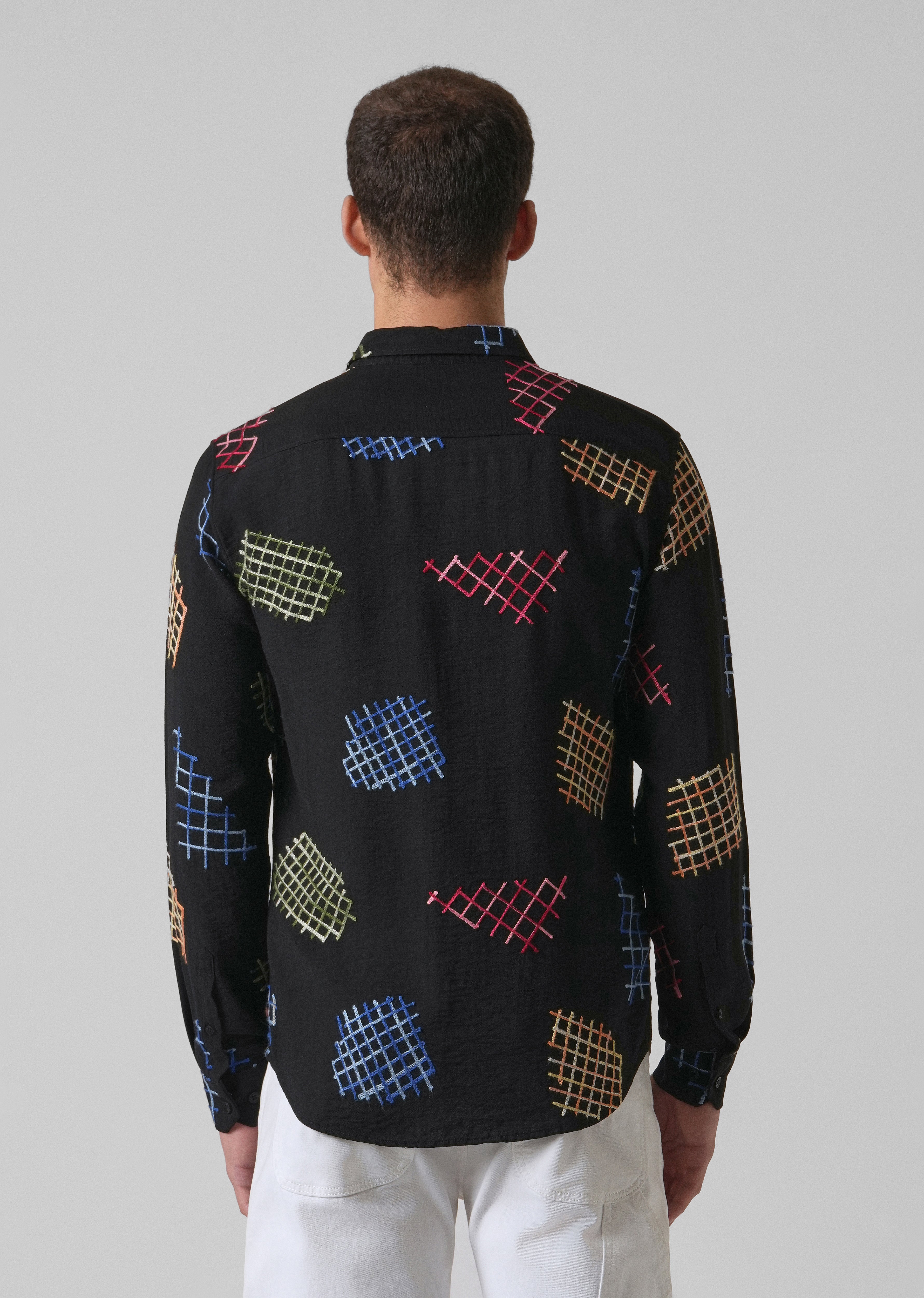 Black Geometric Embroidered Shirt