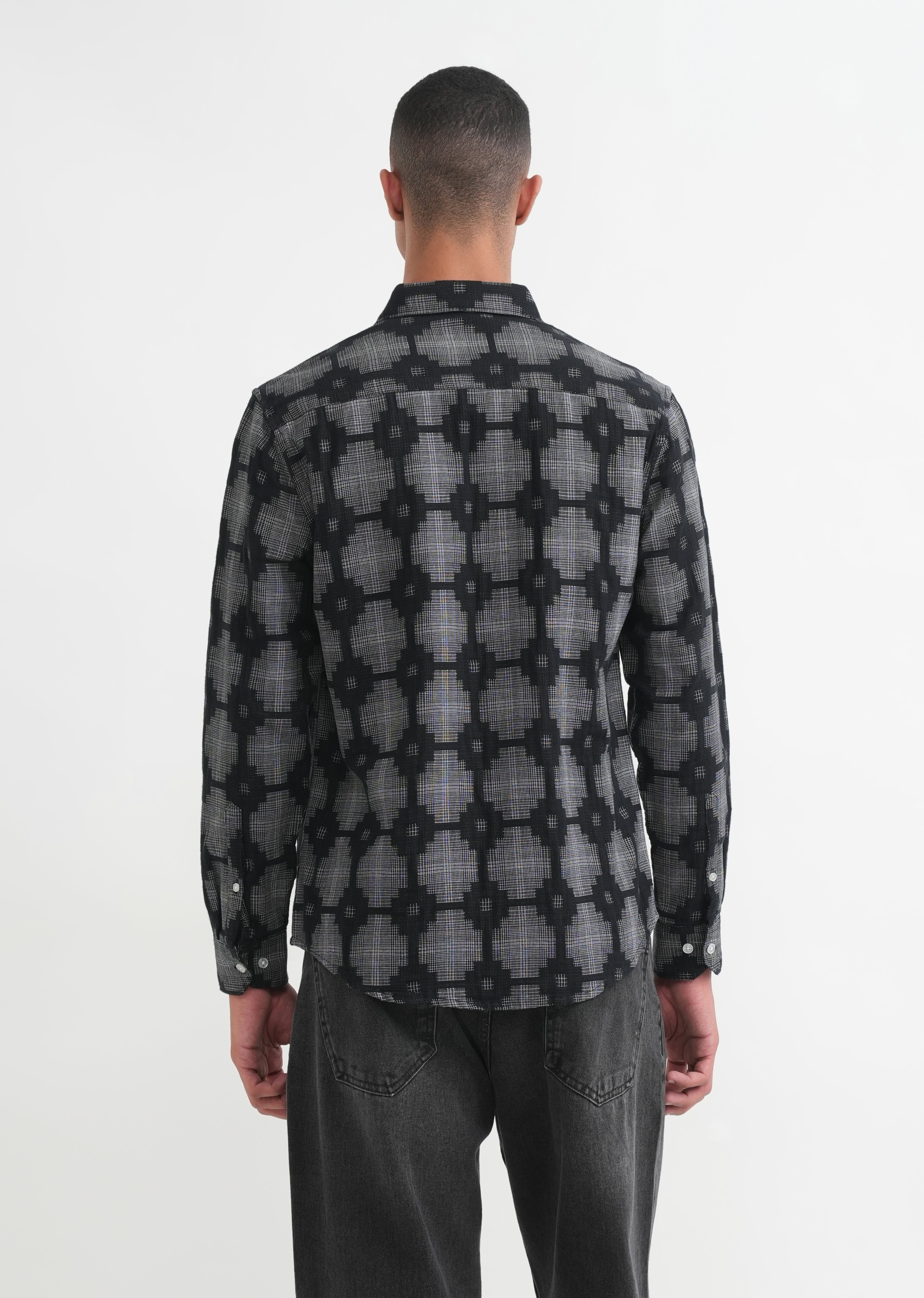 Black Geometric Jacquard Shirt