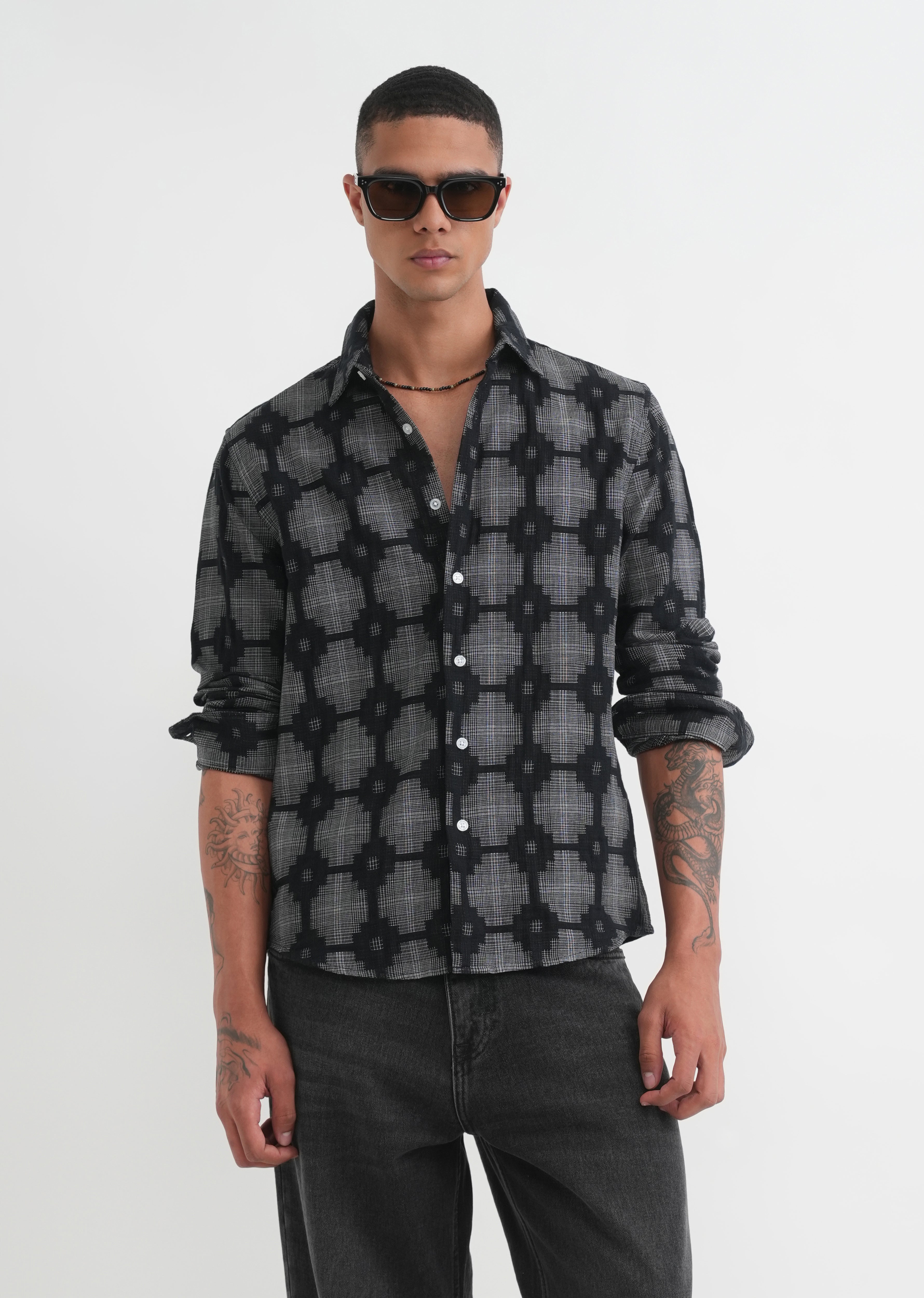 Black Geometric Jacquard Shirt
