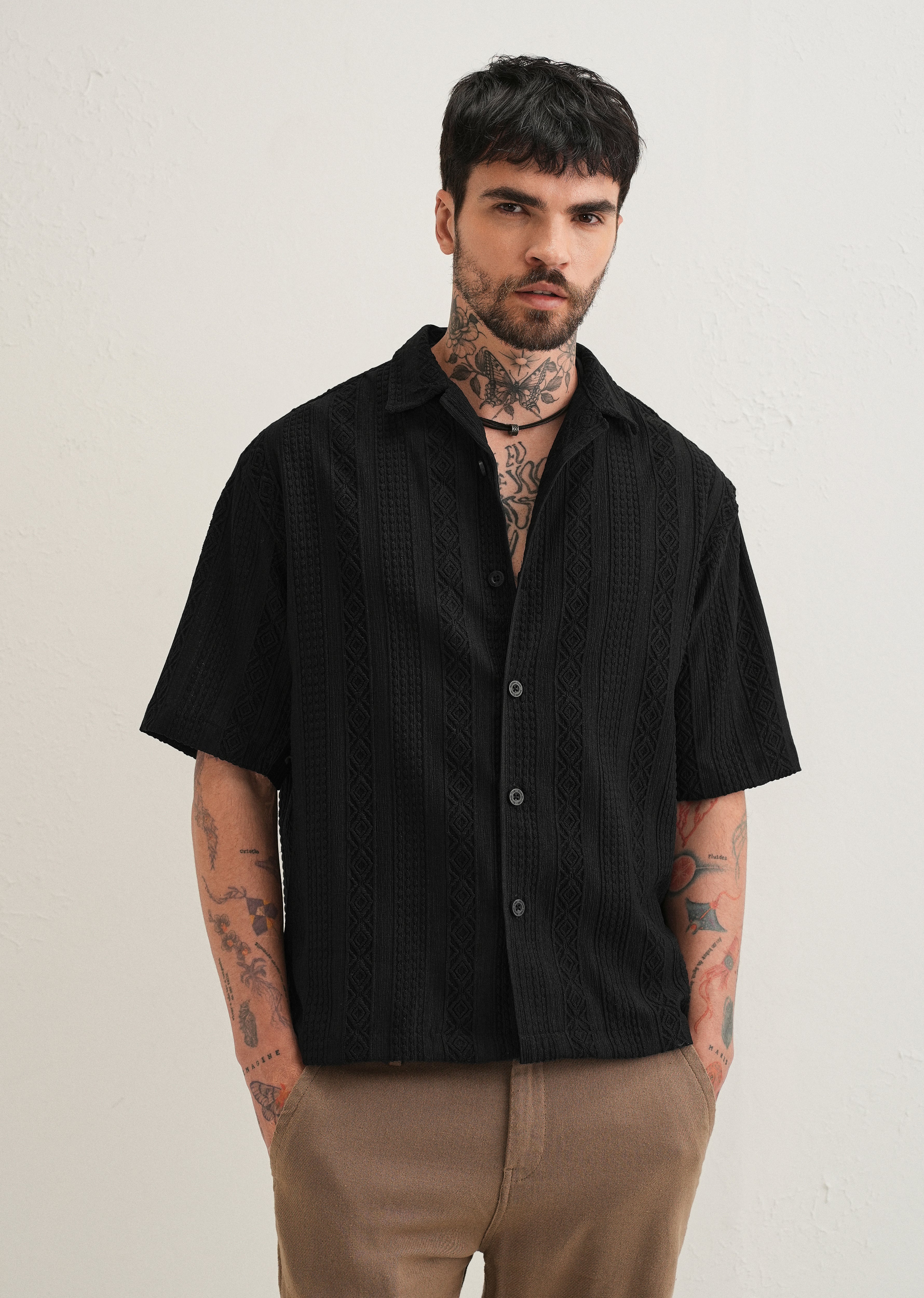 Black Geometric Textured Shirt