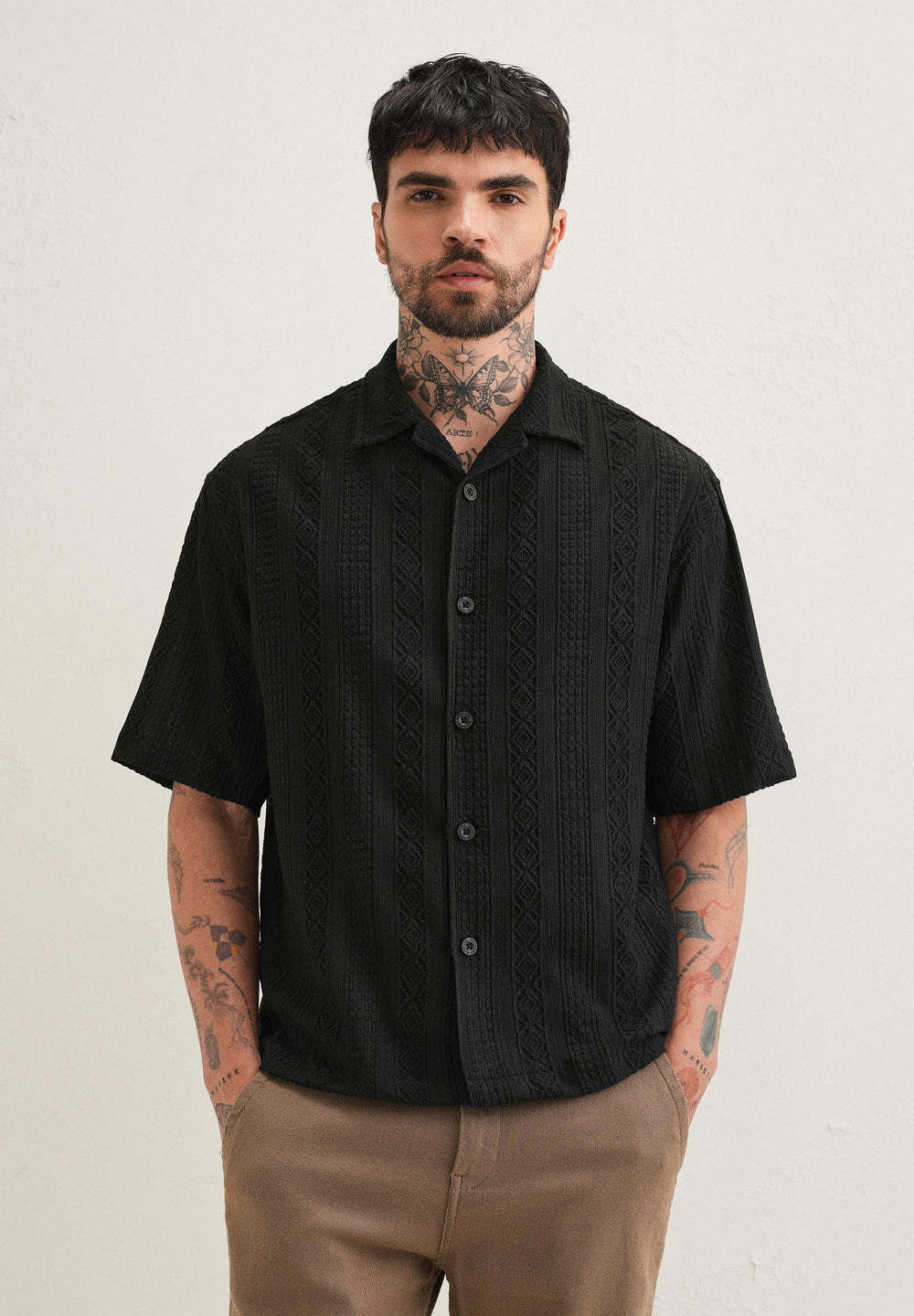 Black Geometric Textured Shirt