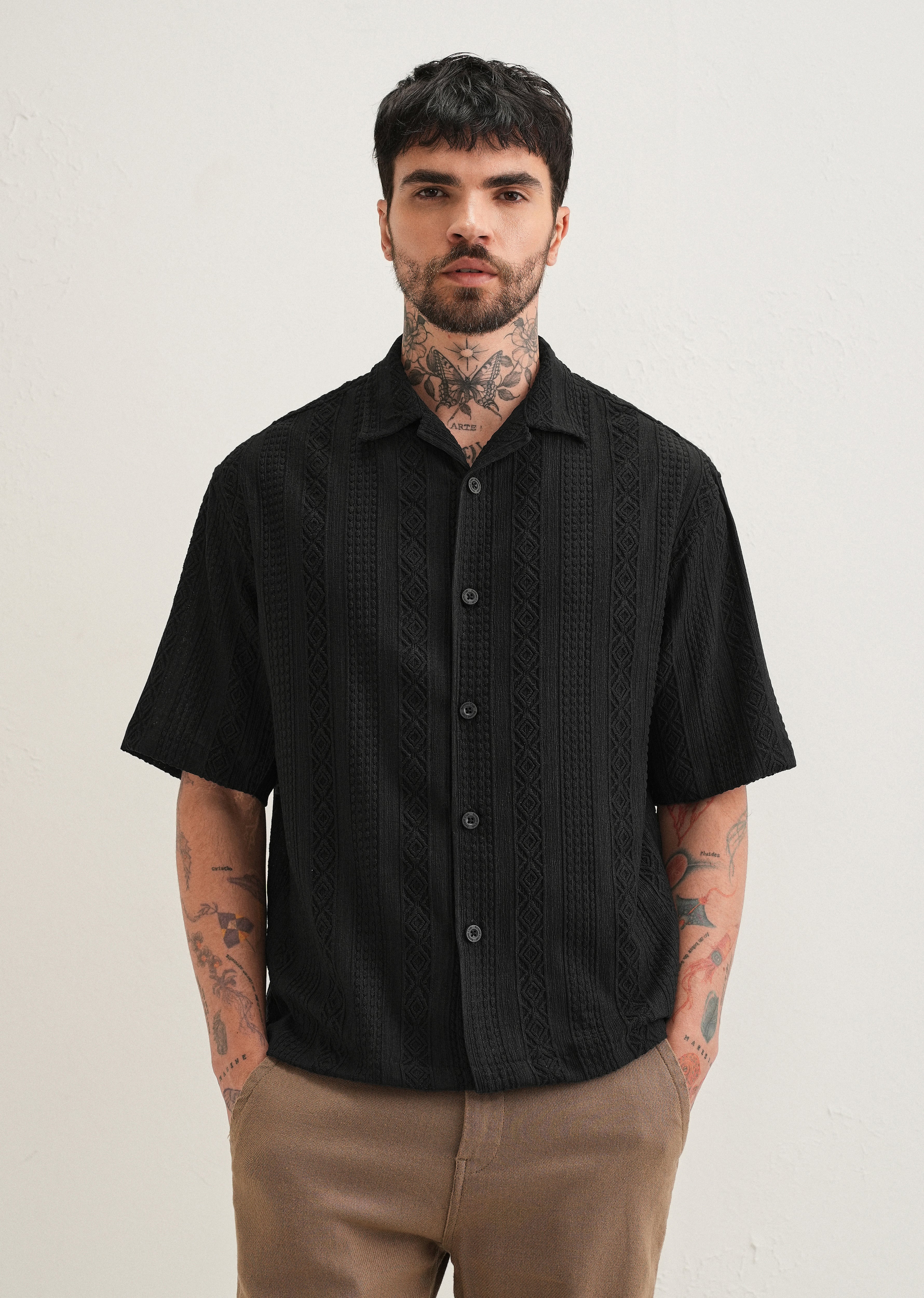 Black Geometric Textured Shirt