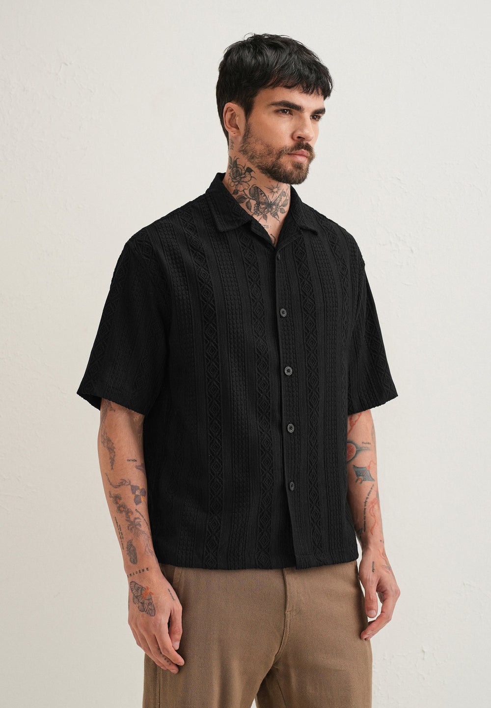 Black Geometric Textured Shirt