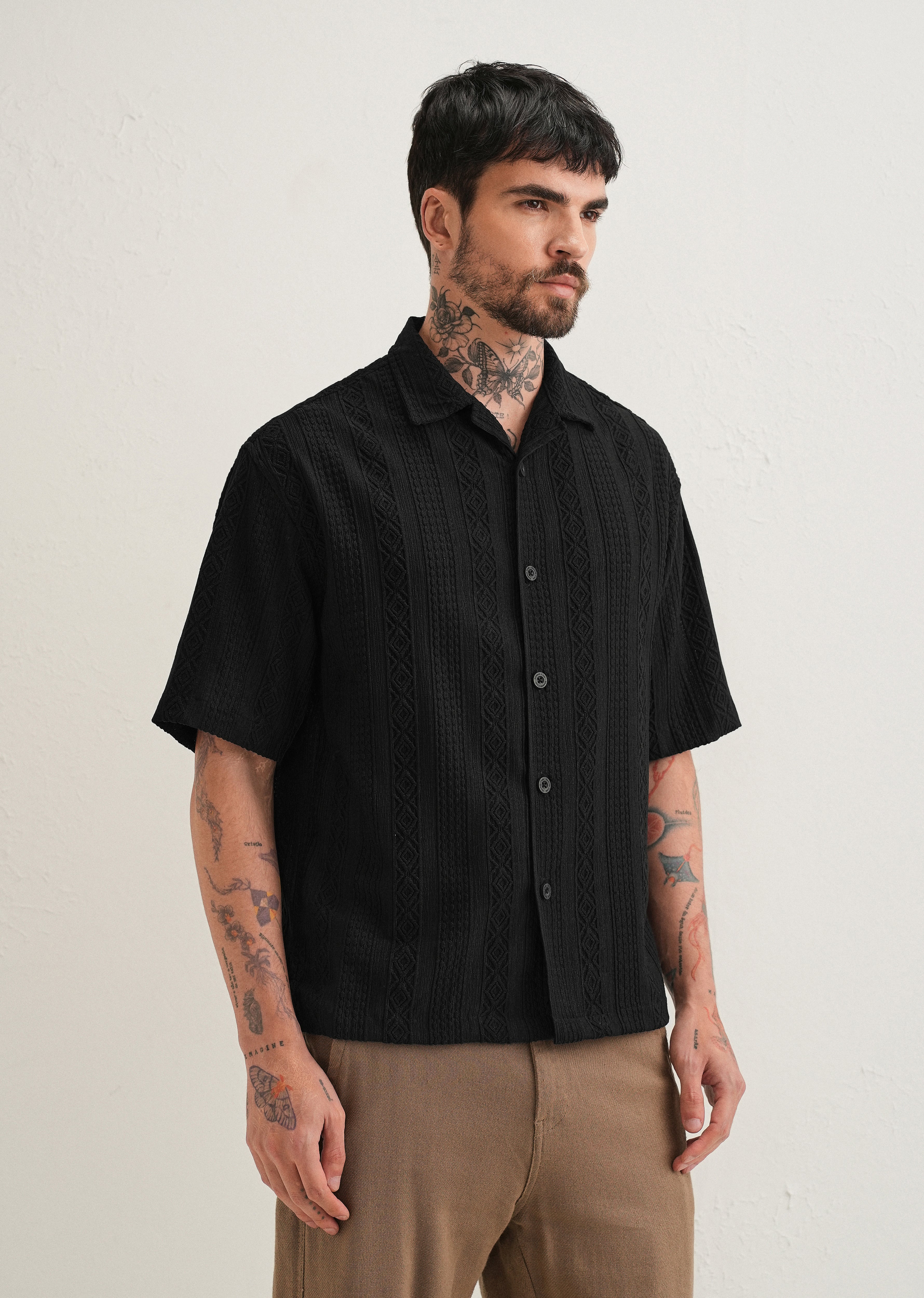 Black Geometric Textured Shirt