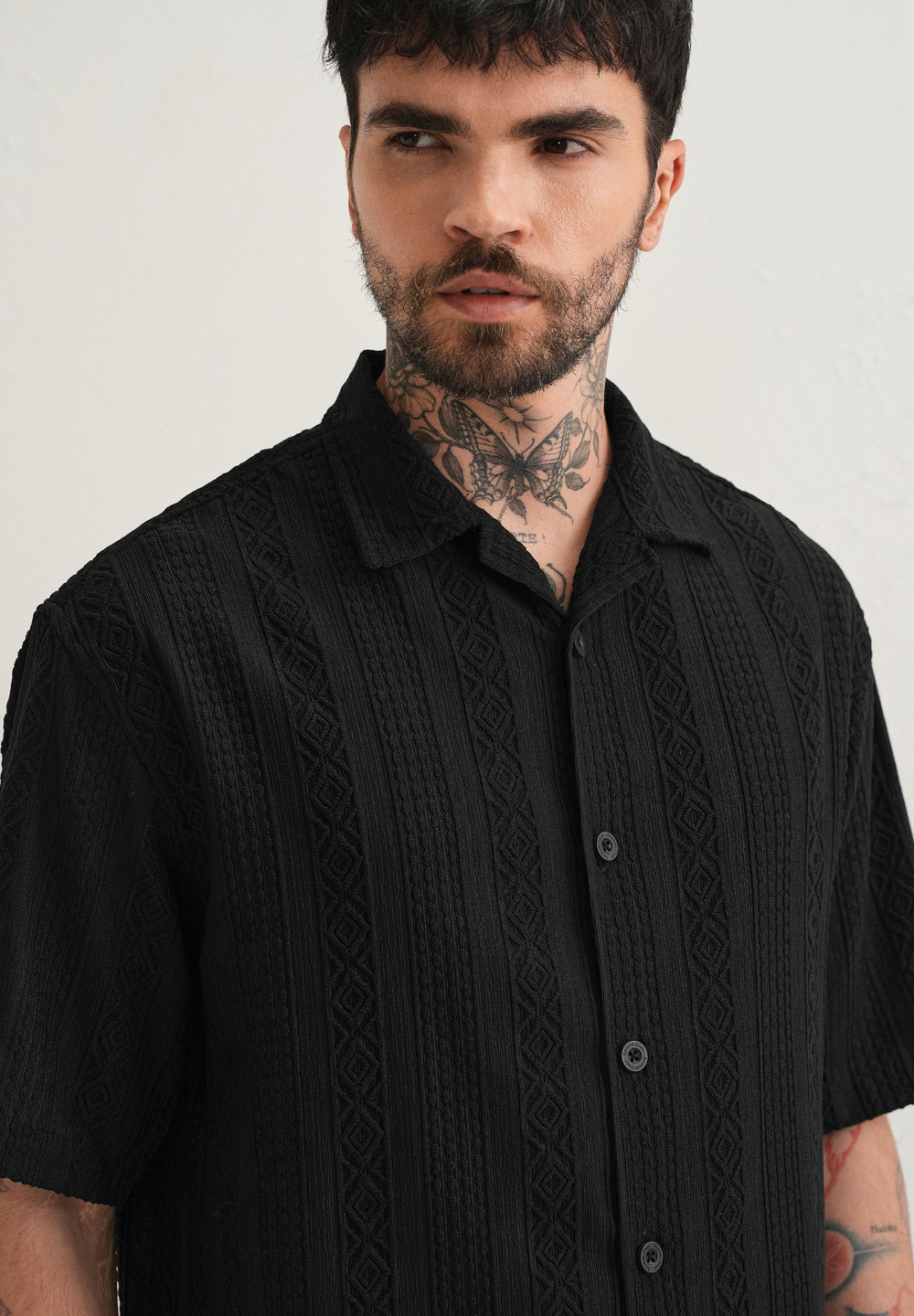 Black Geometric Textured Shirt