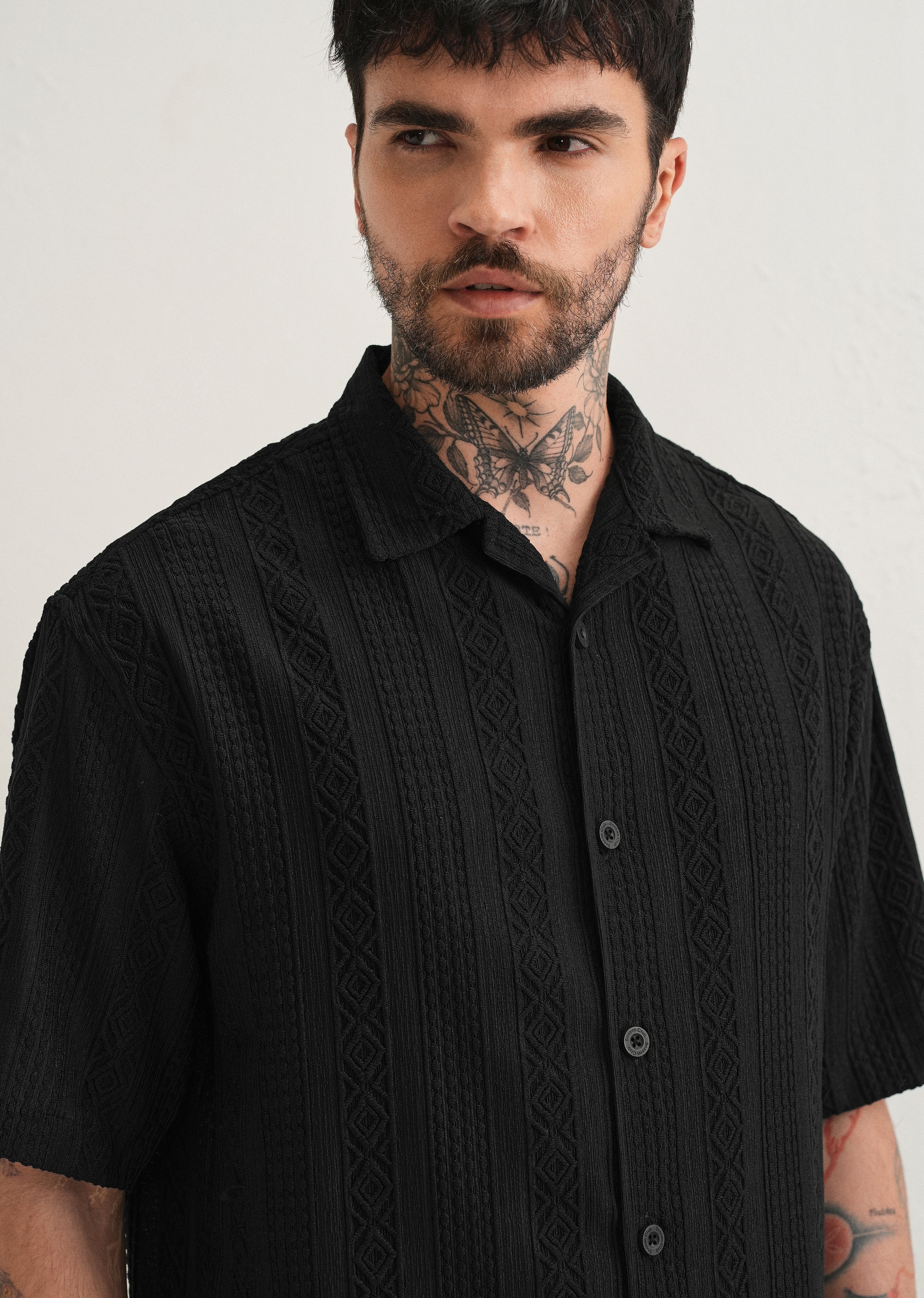 Black Geometric Textured Shirt