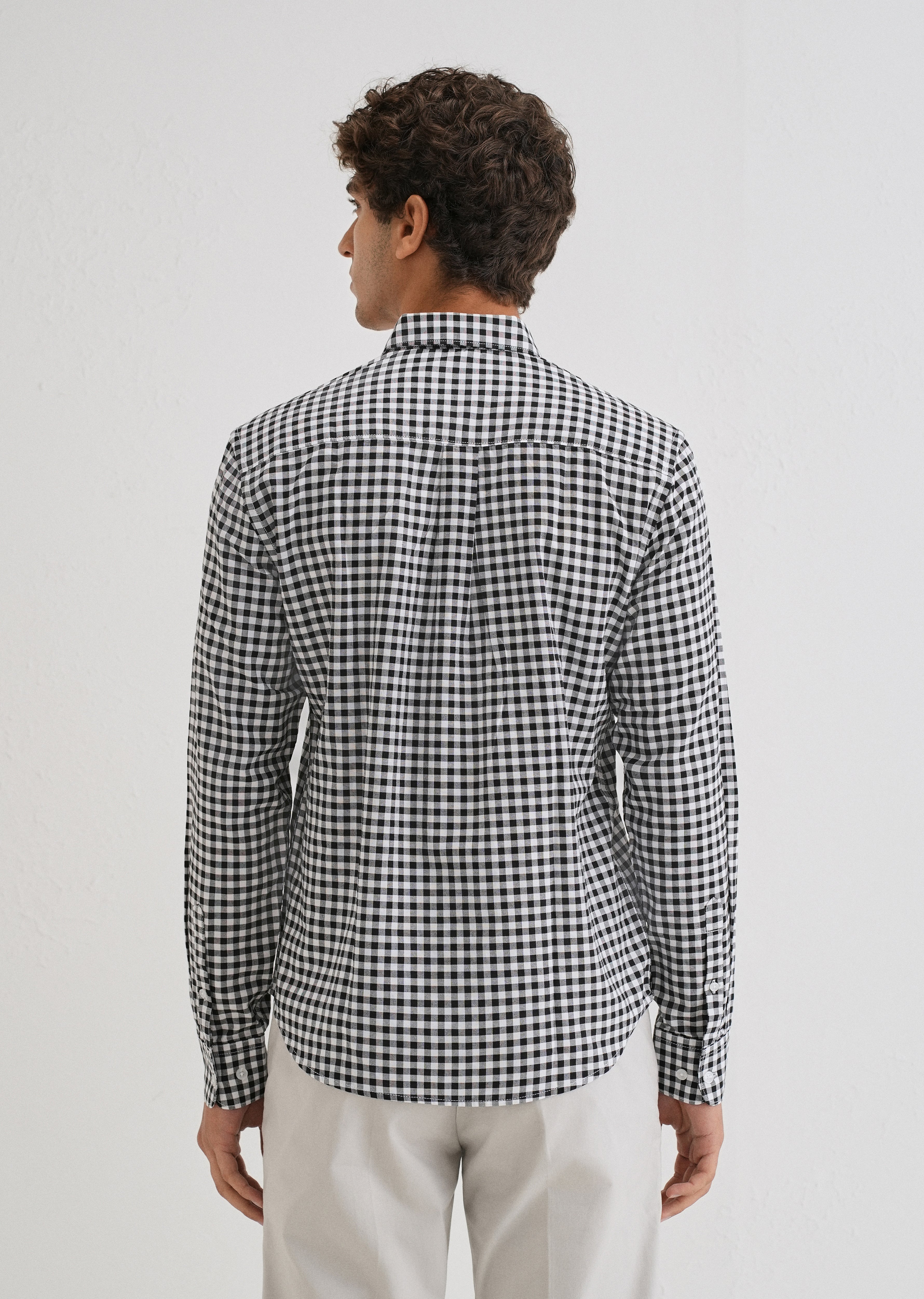 Black Gingham Check Cotton Oxford Shirt