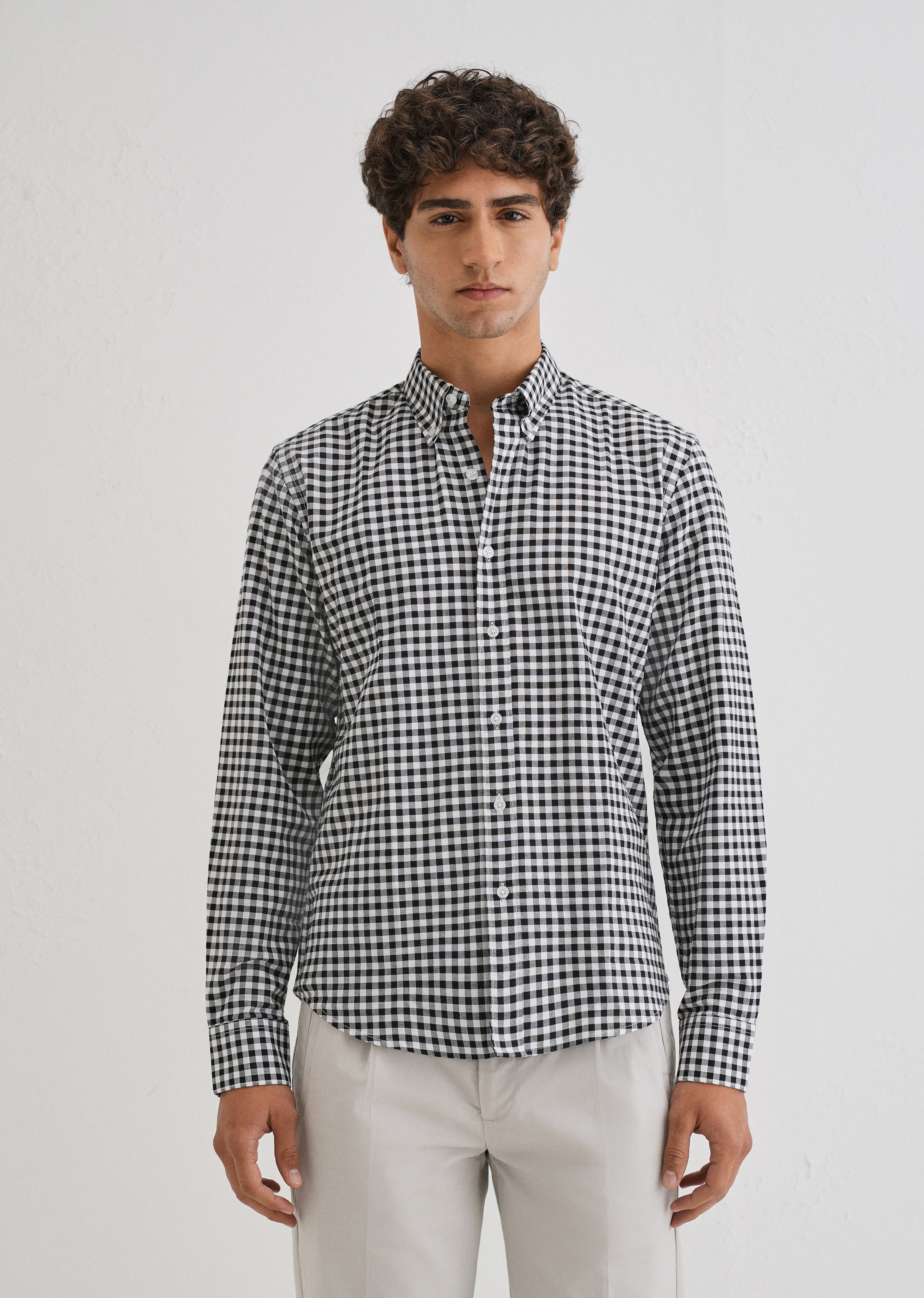 Black Gingham Check Cotton Oxford Shirt
