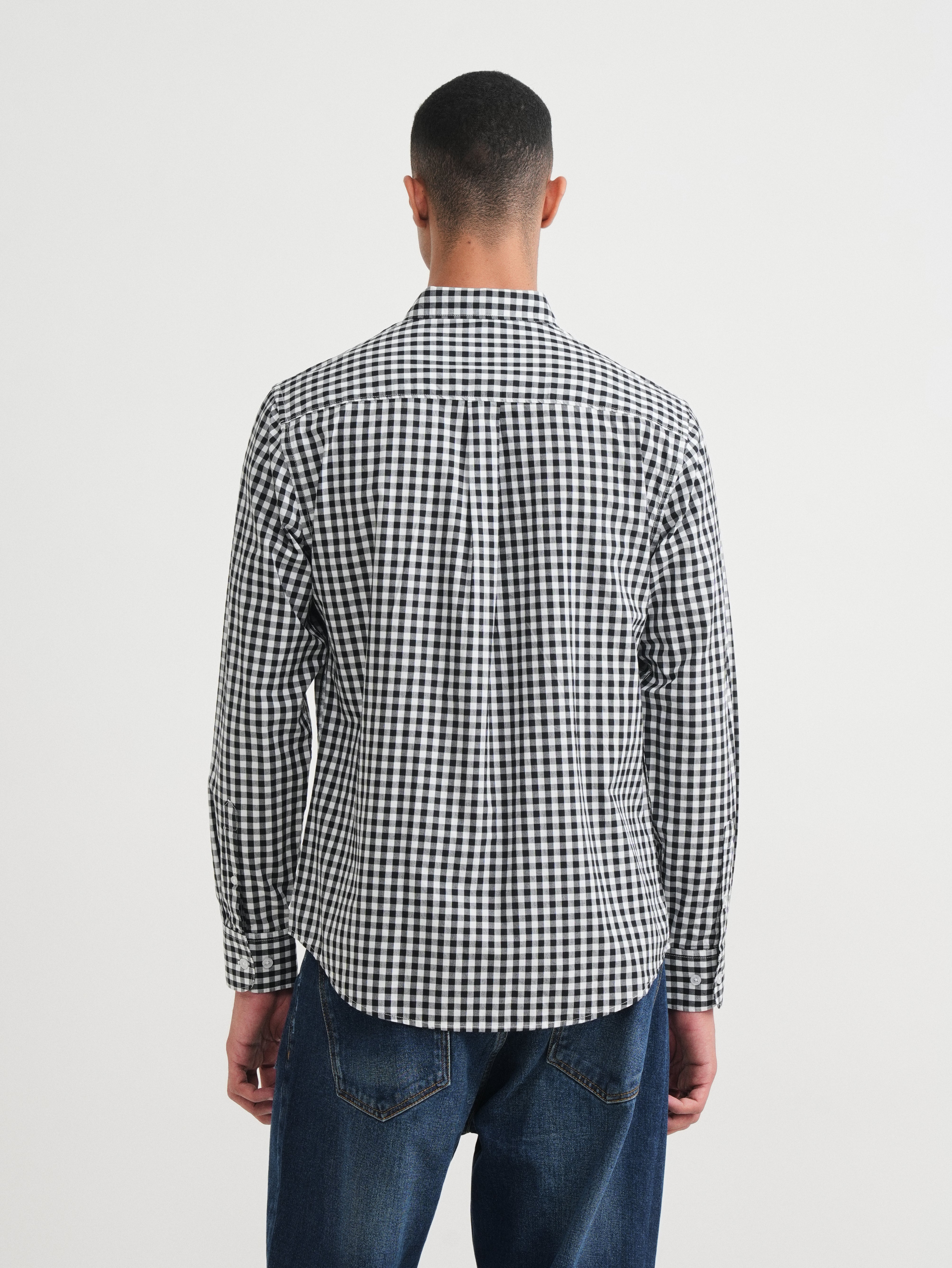 Black Gingham Check Cotton Shirt