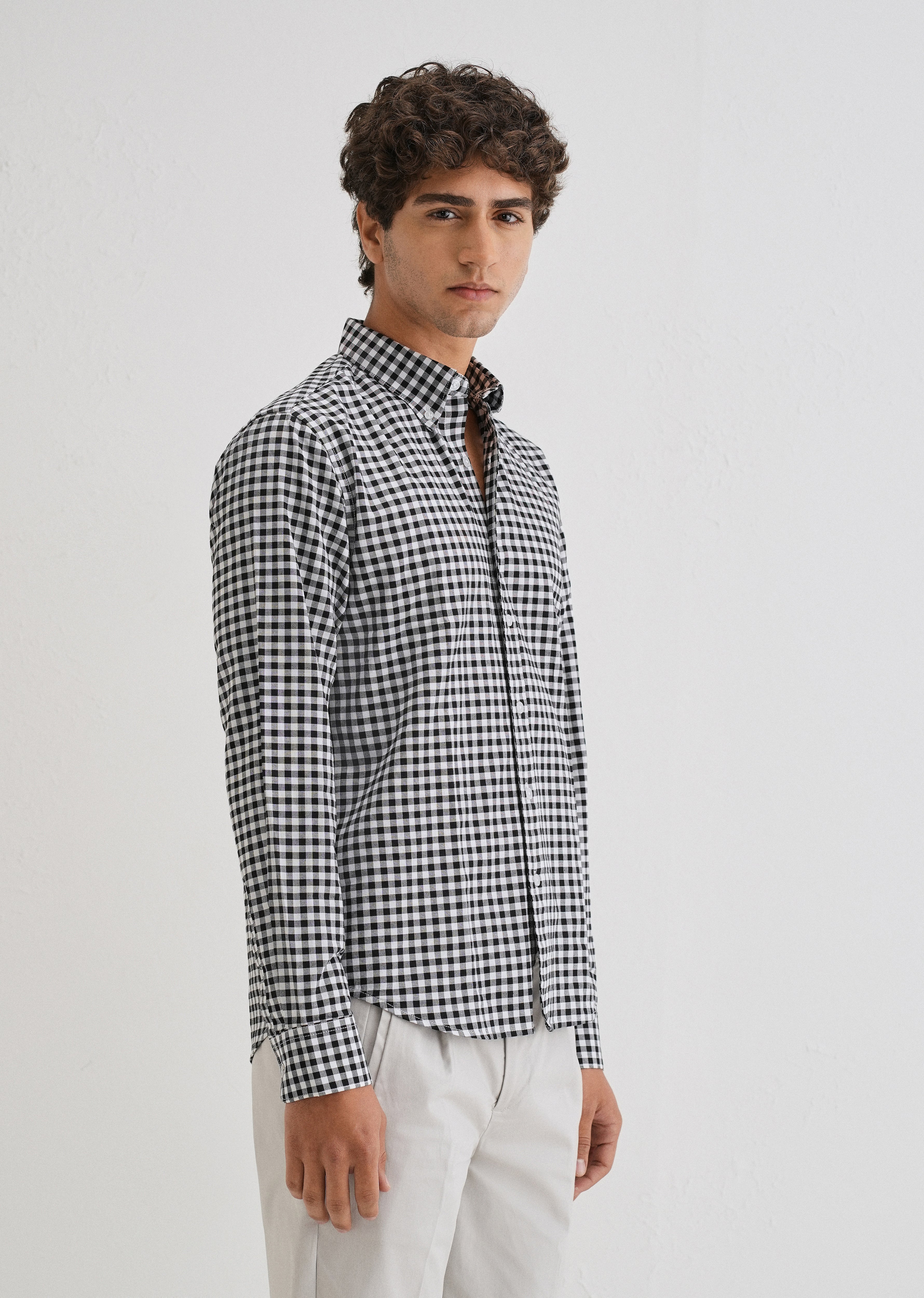 Black Gingham Check Cotton Oxford Shirt
