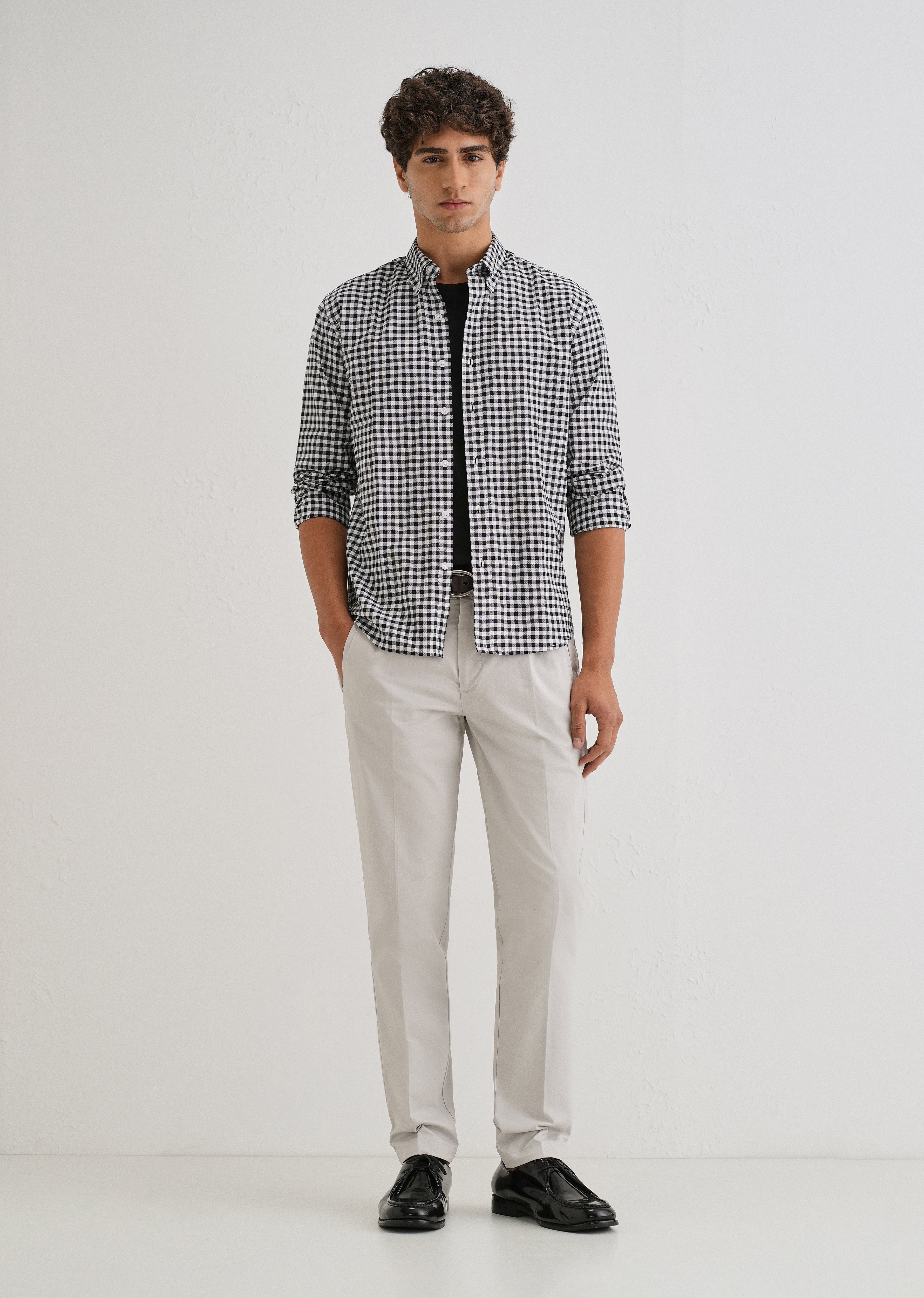 Black Gingham Check Cotton Oxford Shirt