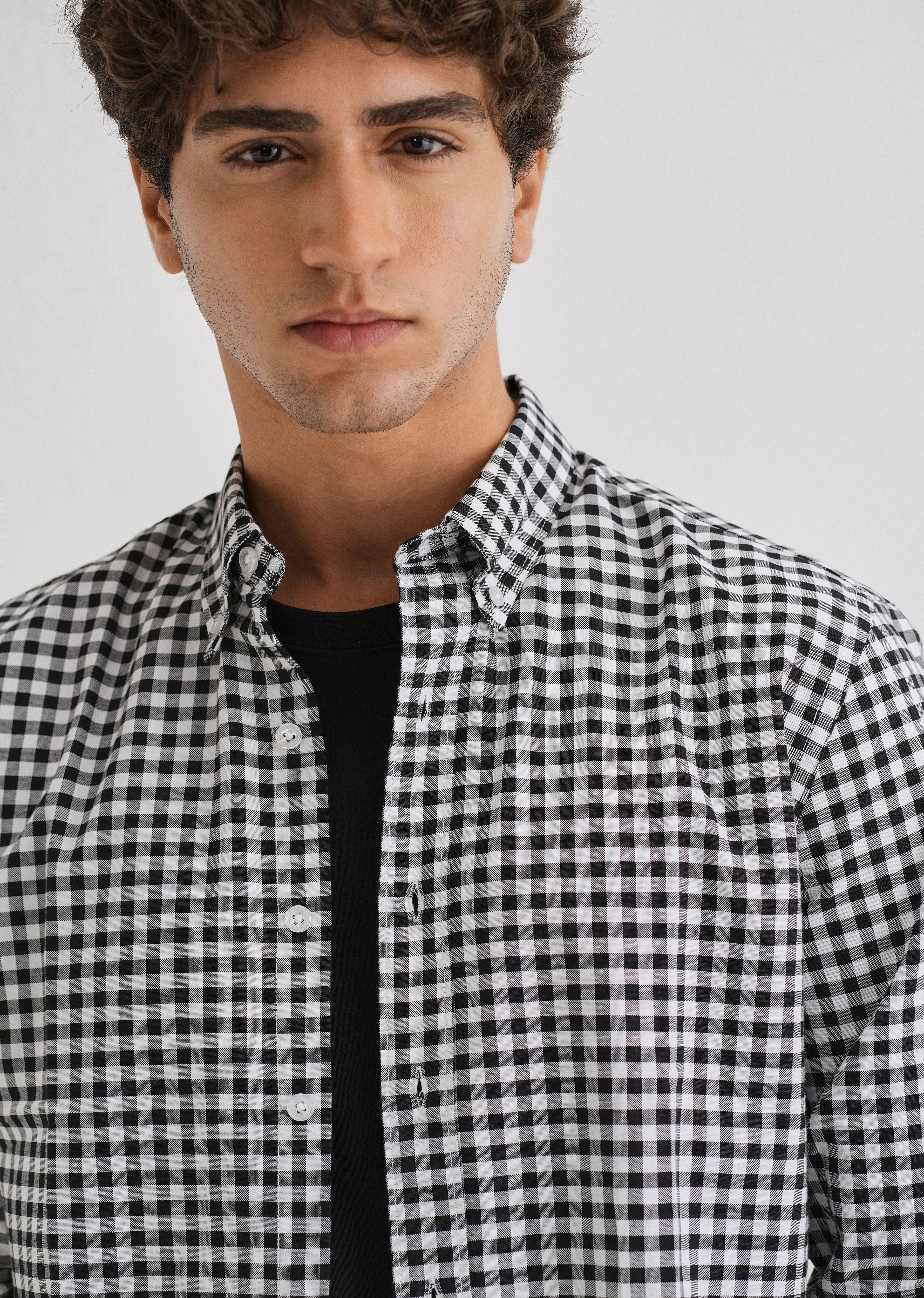 Black Gingham Check Cotton Oxford Shirt