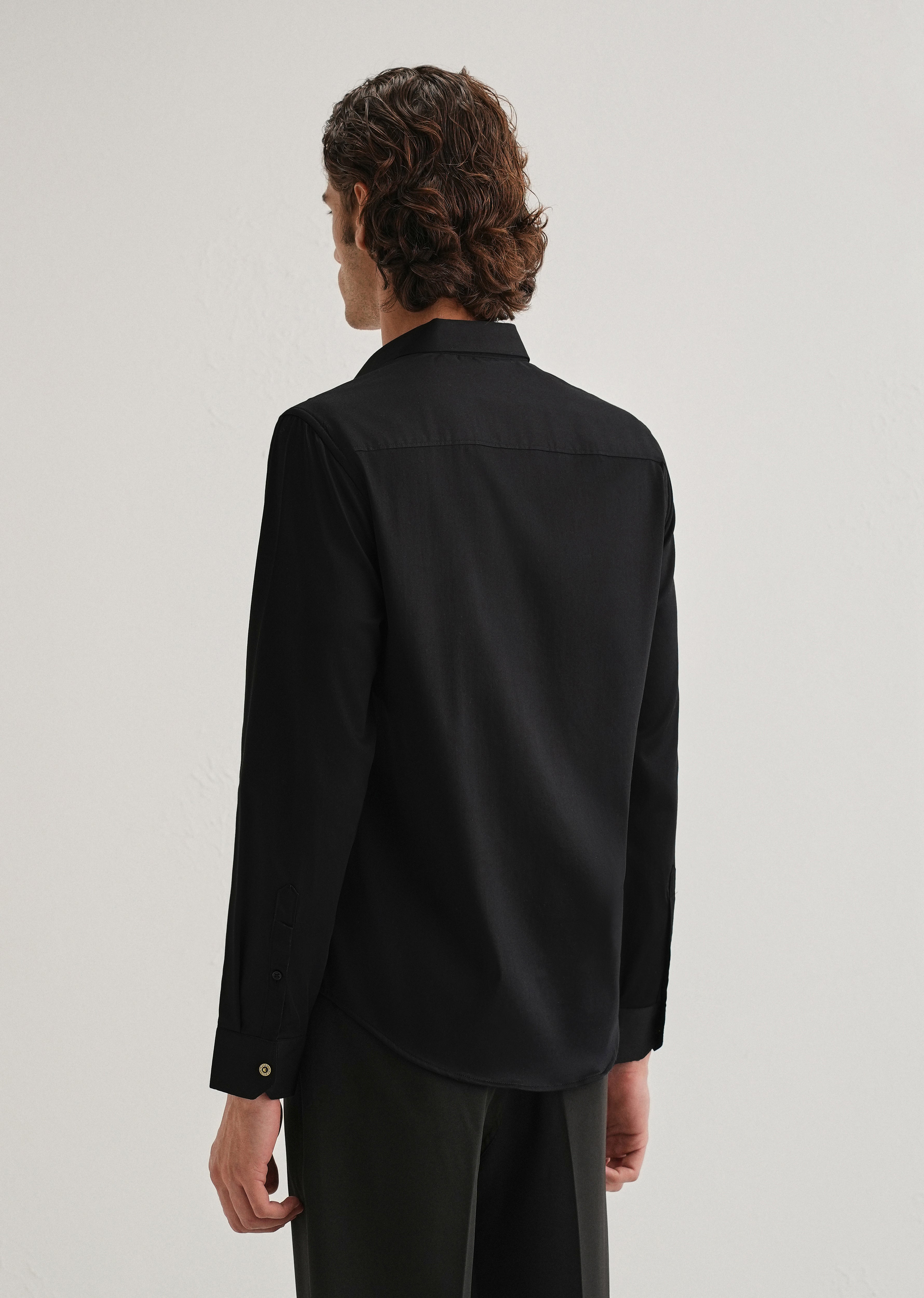 Black Glossy Gold Embellished Button Shirt