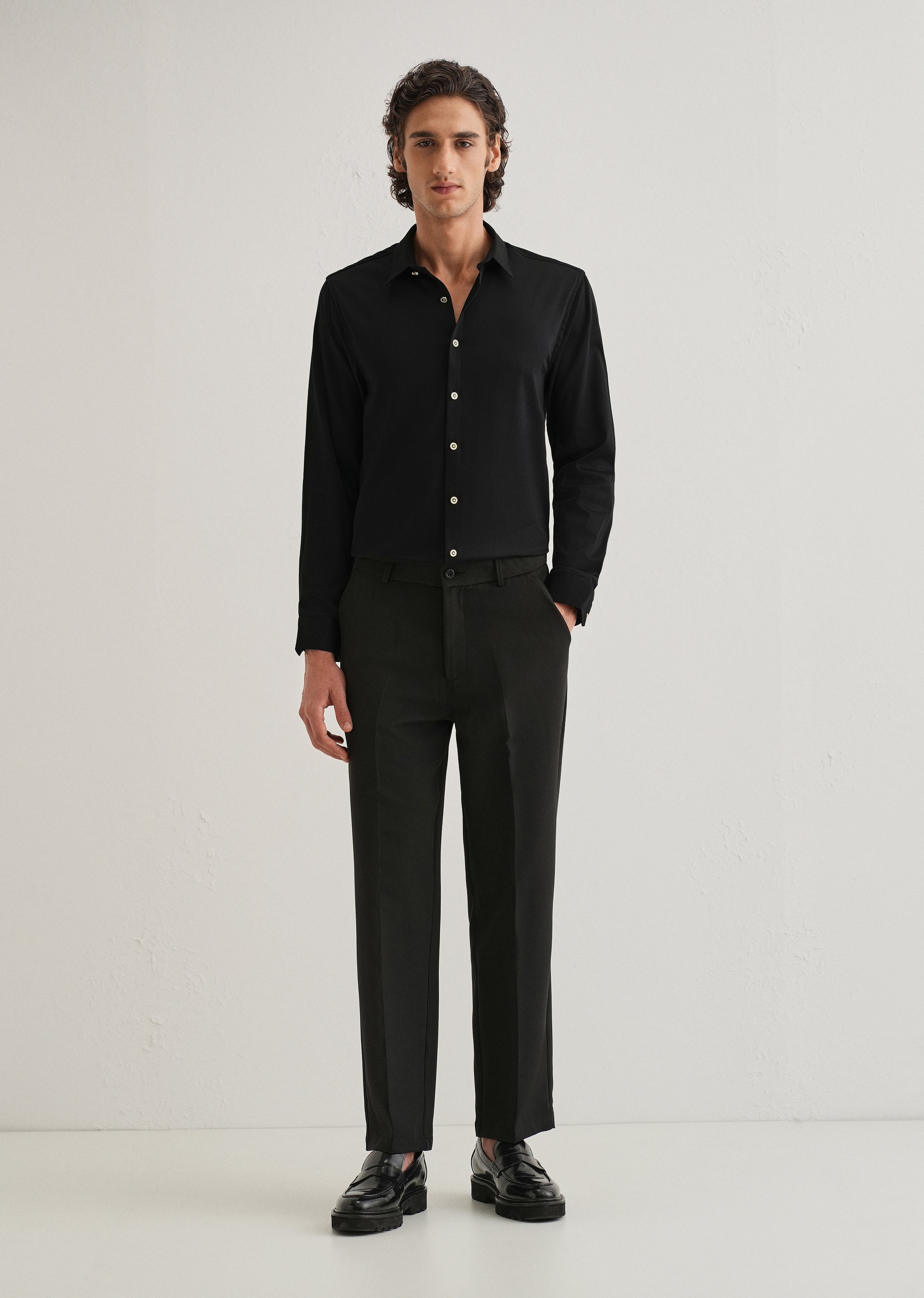 Black Glossy Gold Embellished Button Shirt