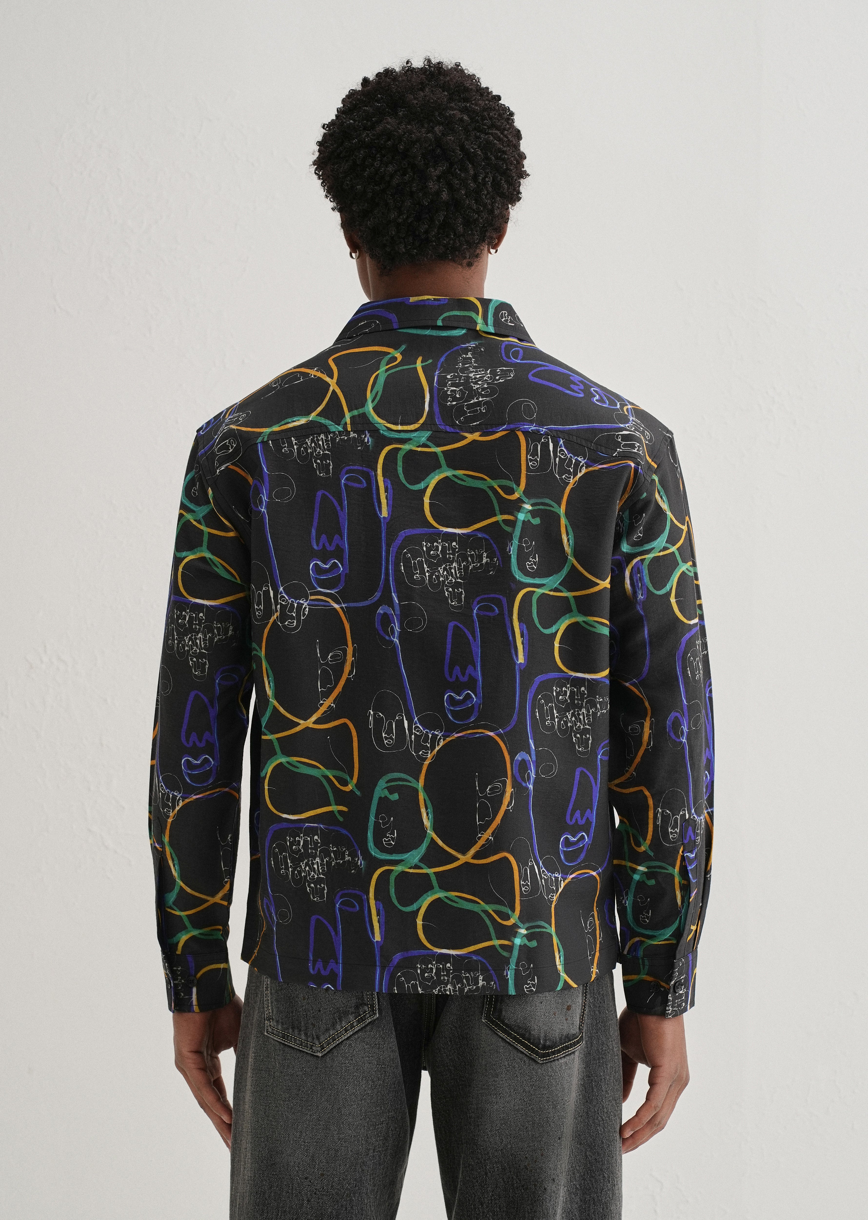 Black Graffiti Line Art Printed Shirt