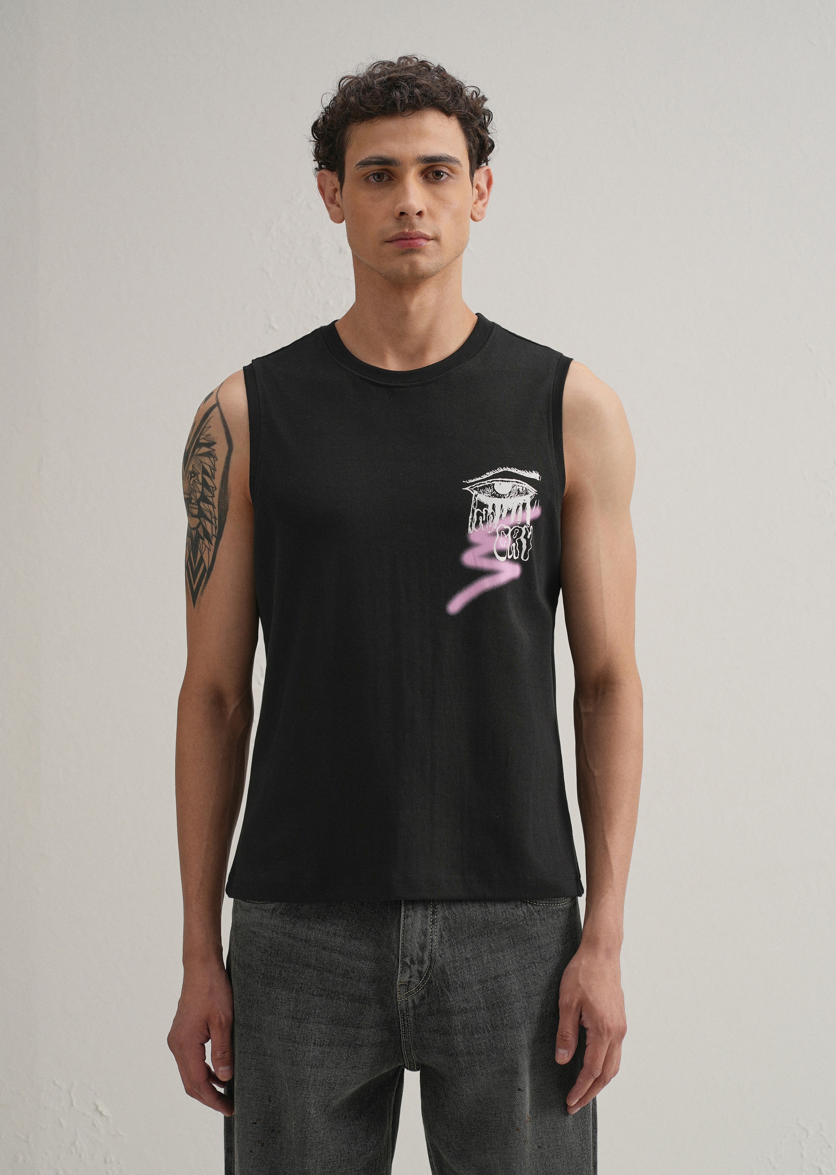 Black Graffiti Printed Tank
