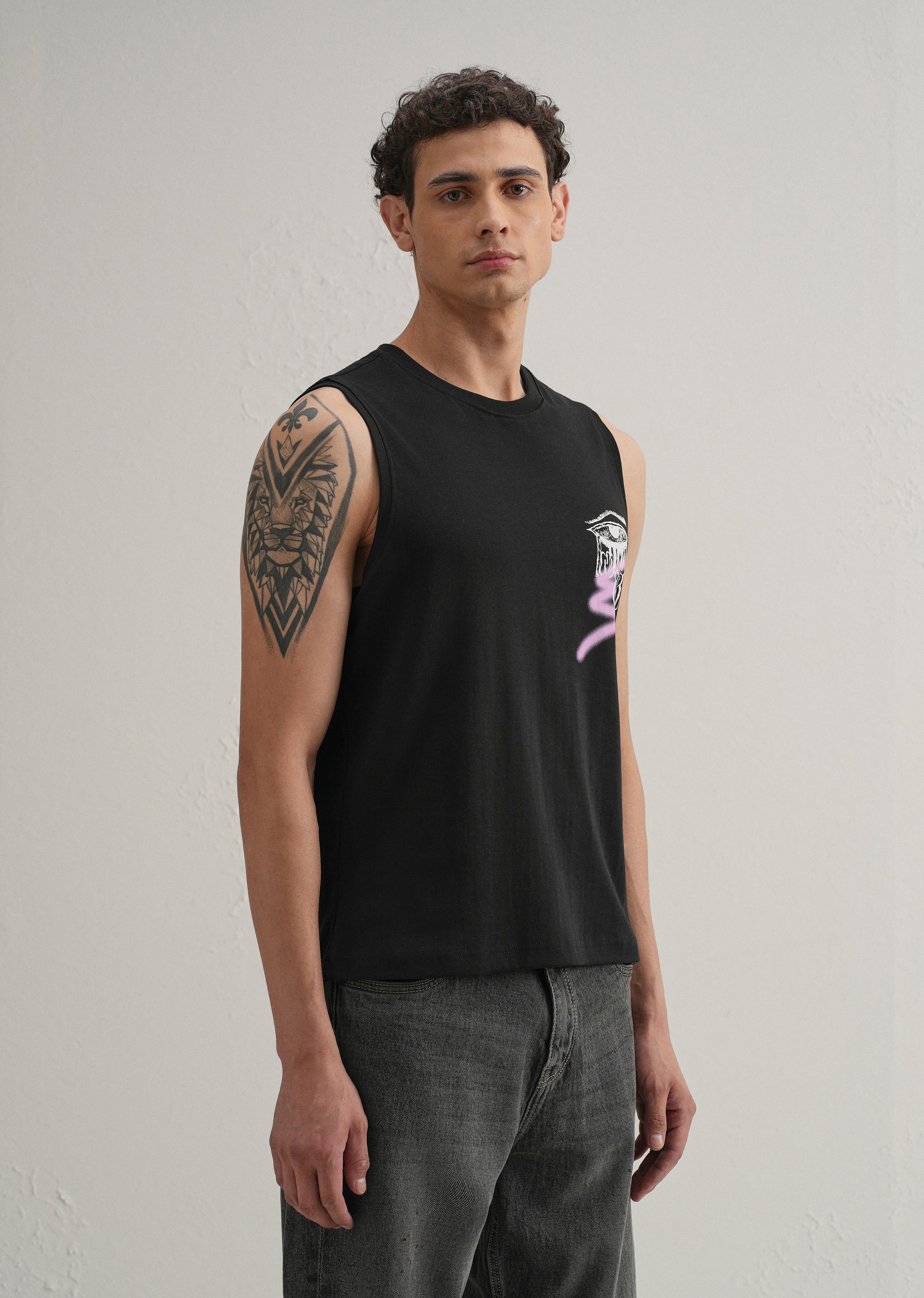 Black Graffiti Printed Tank