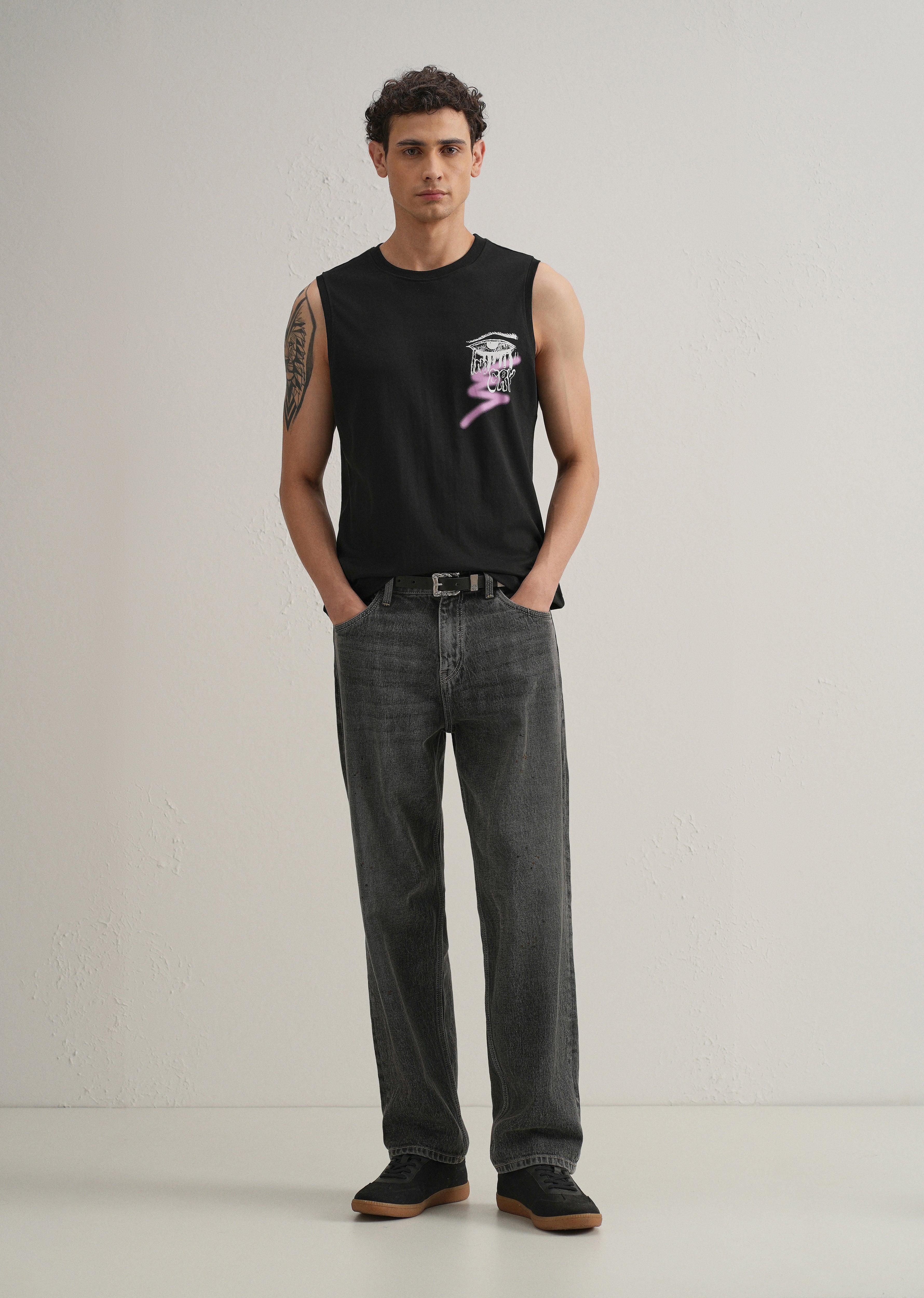 Black Graffiti Printed Tank