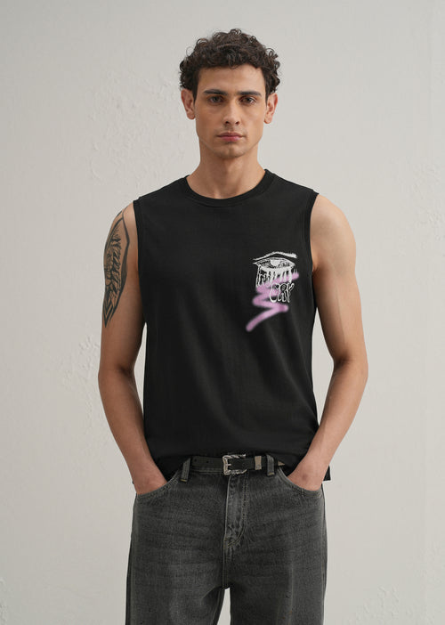 Black Graffiti Printed Tank