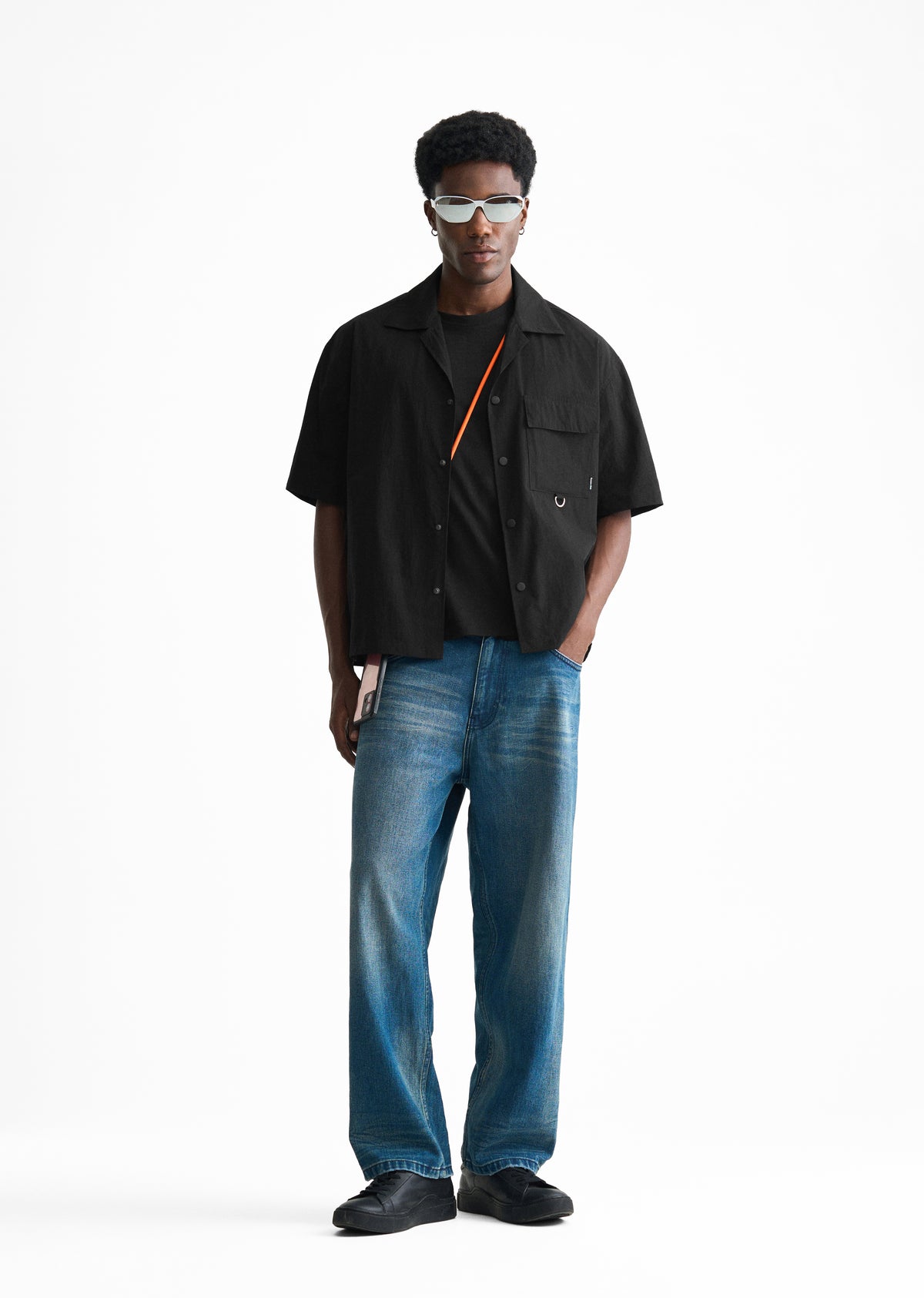 Black Graphic Printed Boxy Shirt