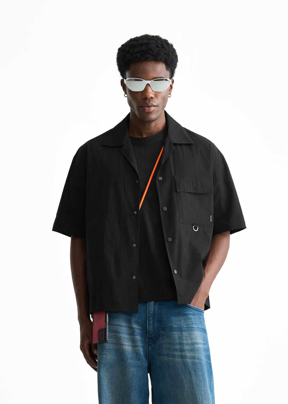 Black Graphic Printed Boxy Shirt