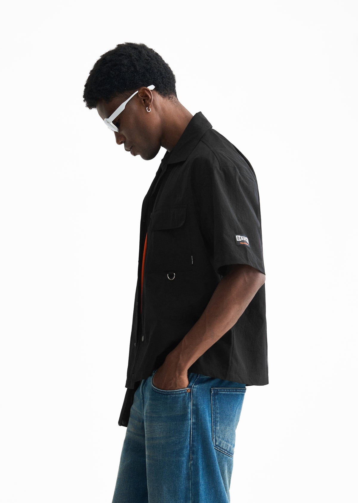 Black Graphic Printed Boxy Shirt