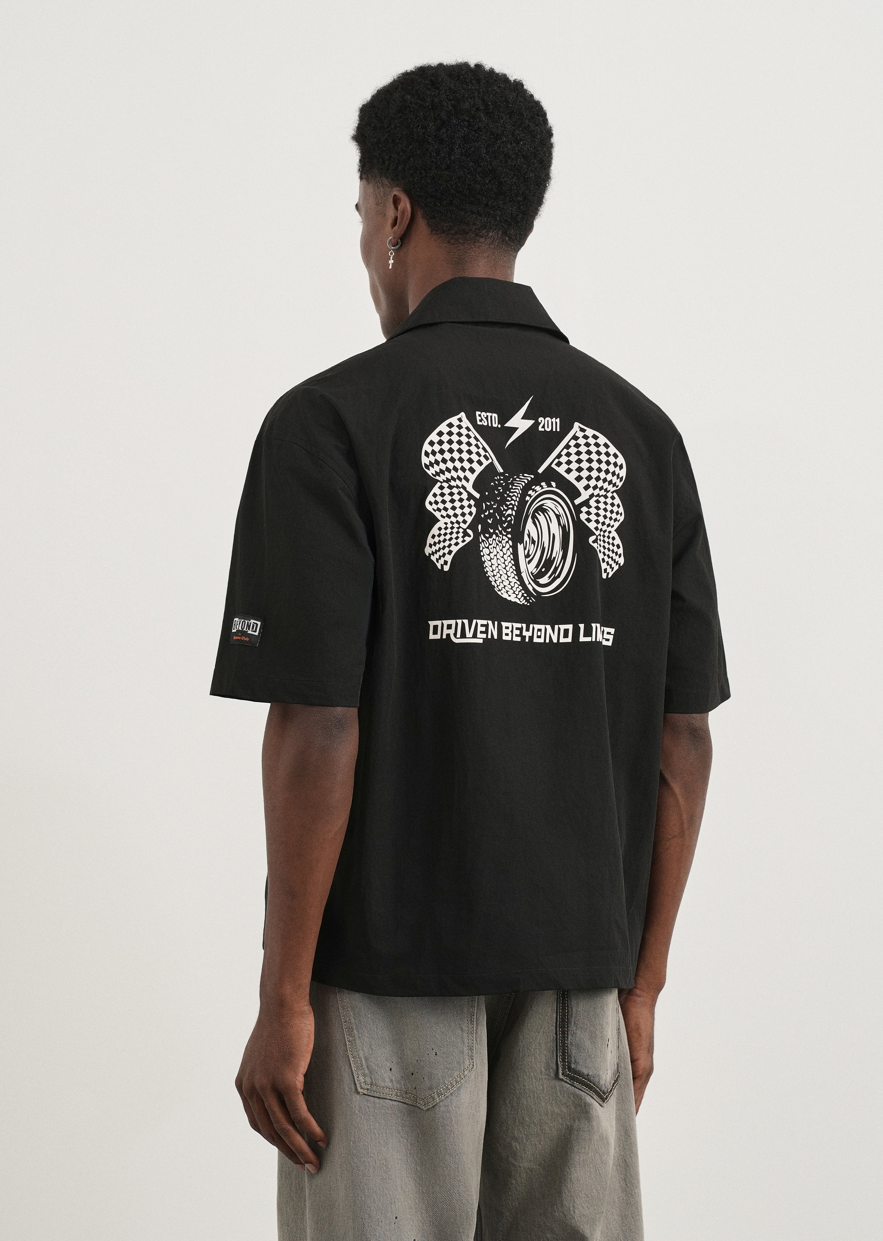 Black Graphic Printed Boxy Shirt