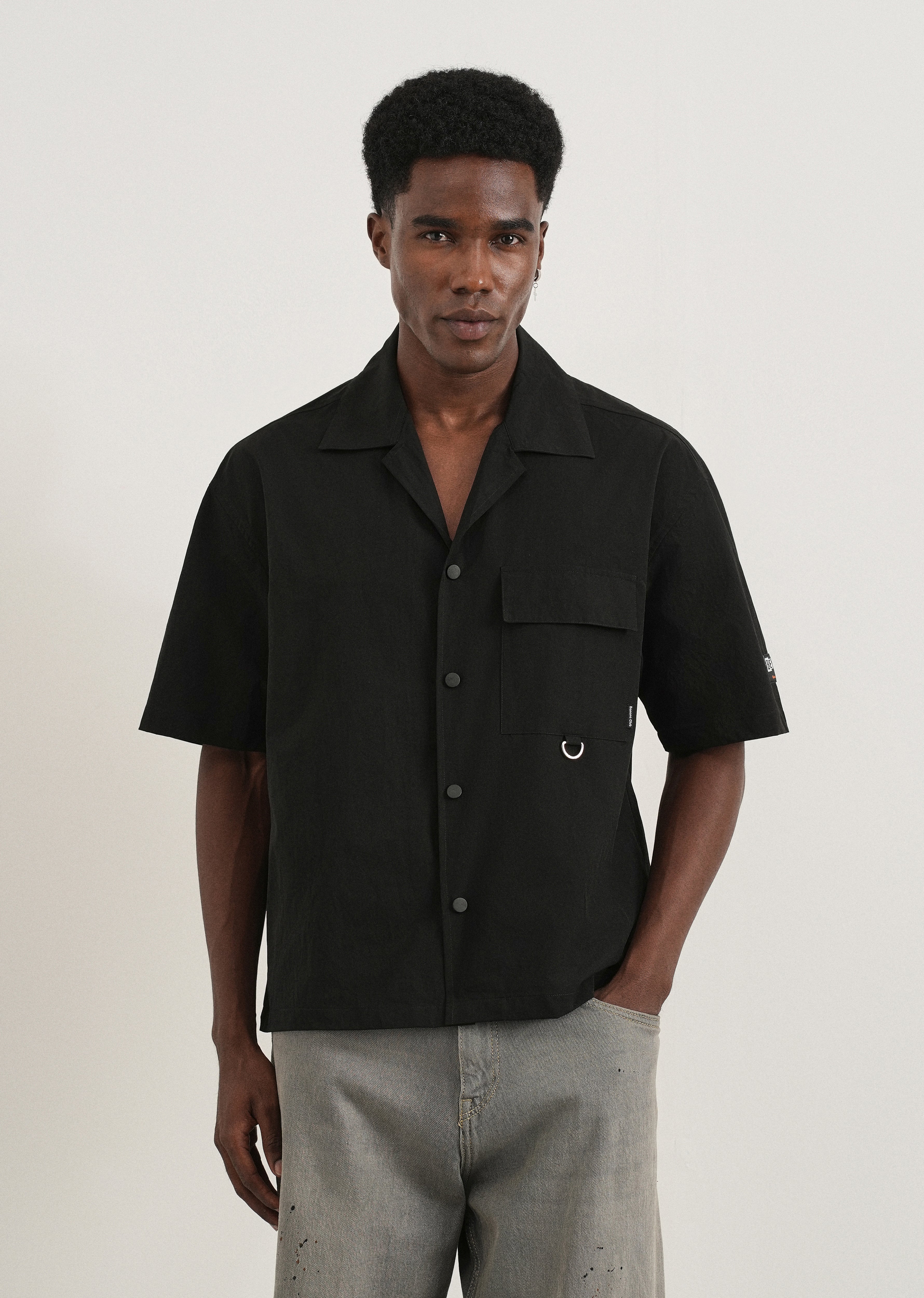 Black Graphic Printed Boxy Shirt