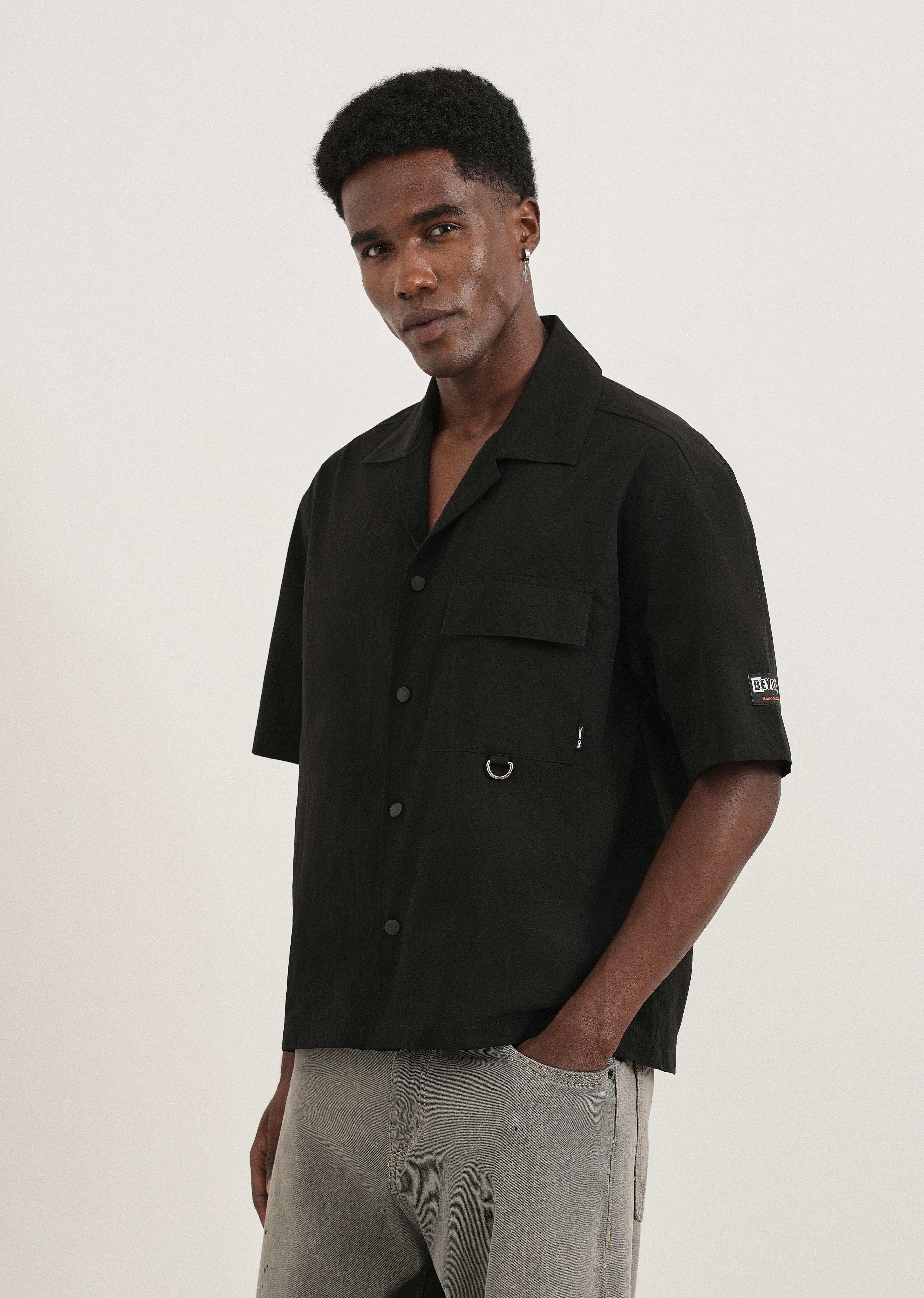 Black Graphic Printed Boxy Shirt