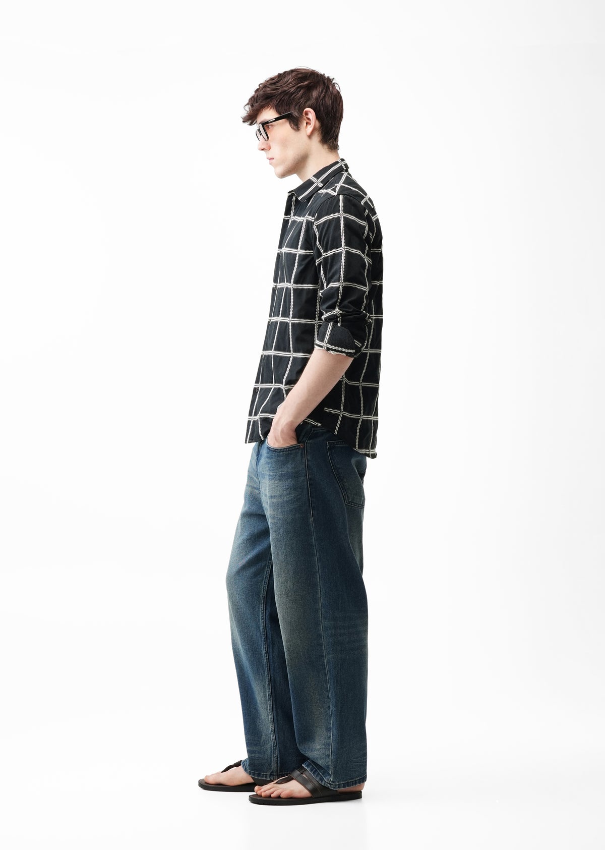 Black Grid Jacquard Check Shirt