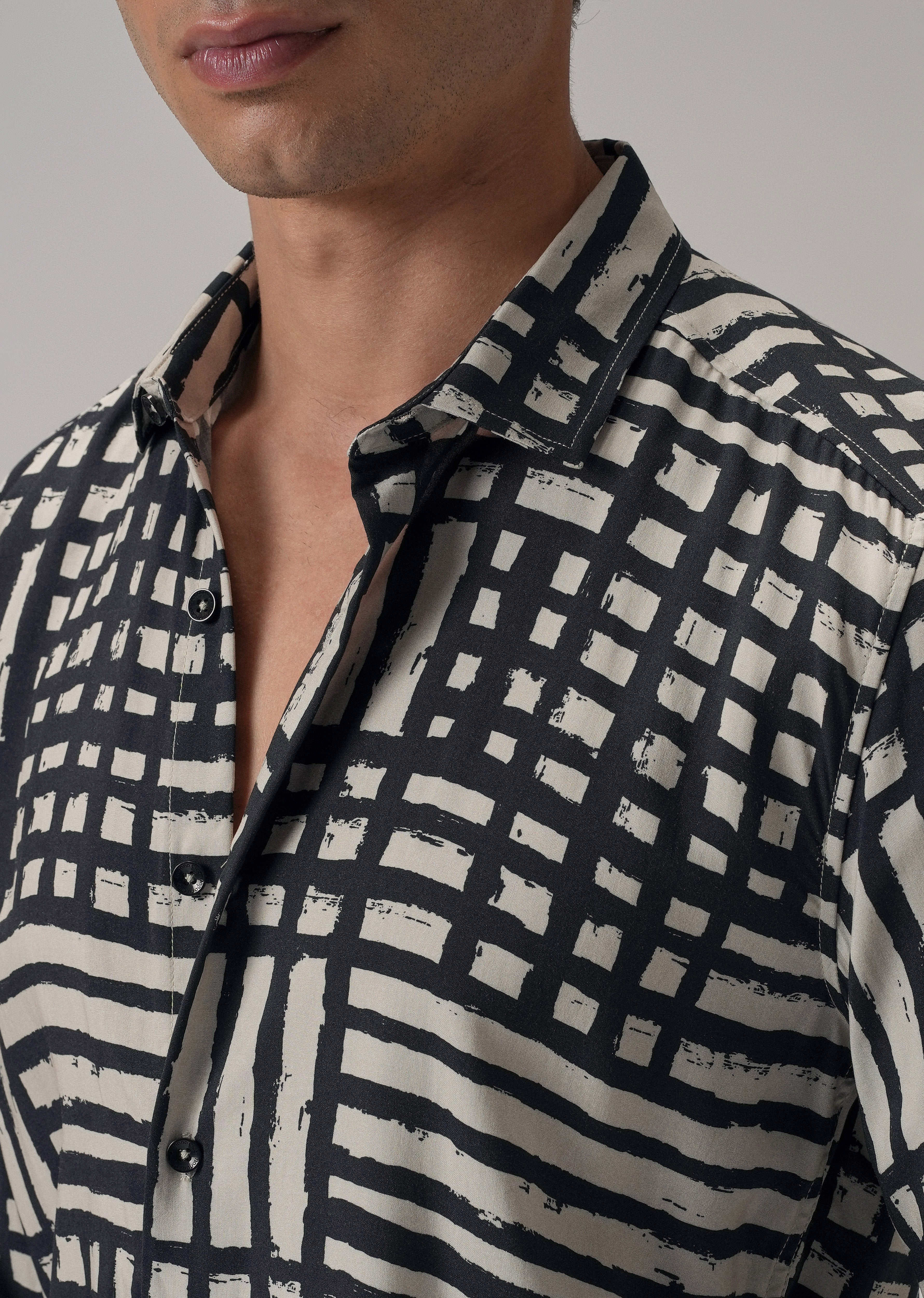Black Grid Pattern Printed Shirt