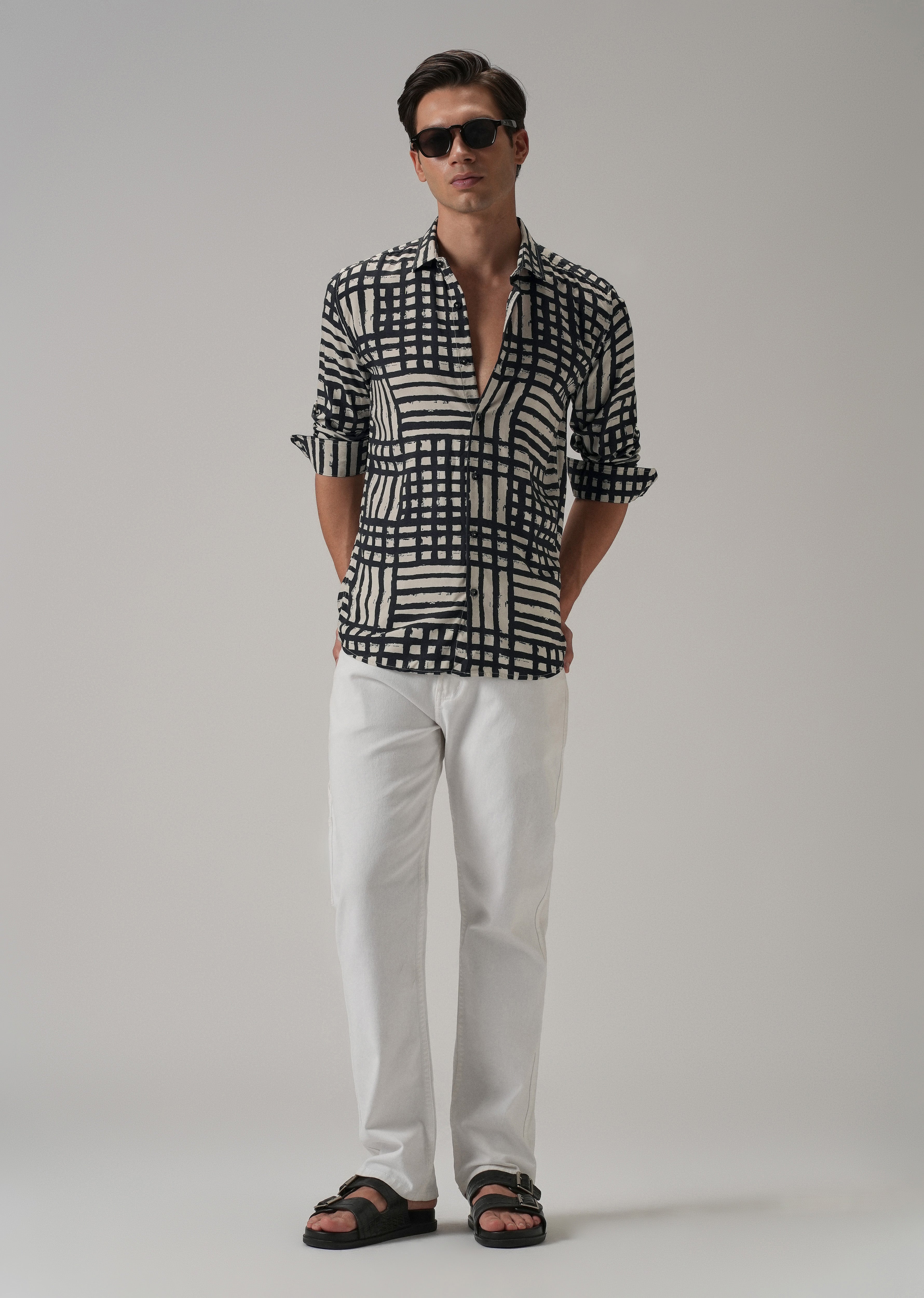 Black Grid Pattern Printed Shirt