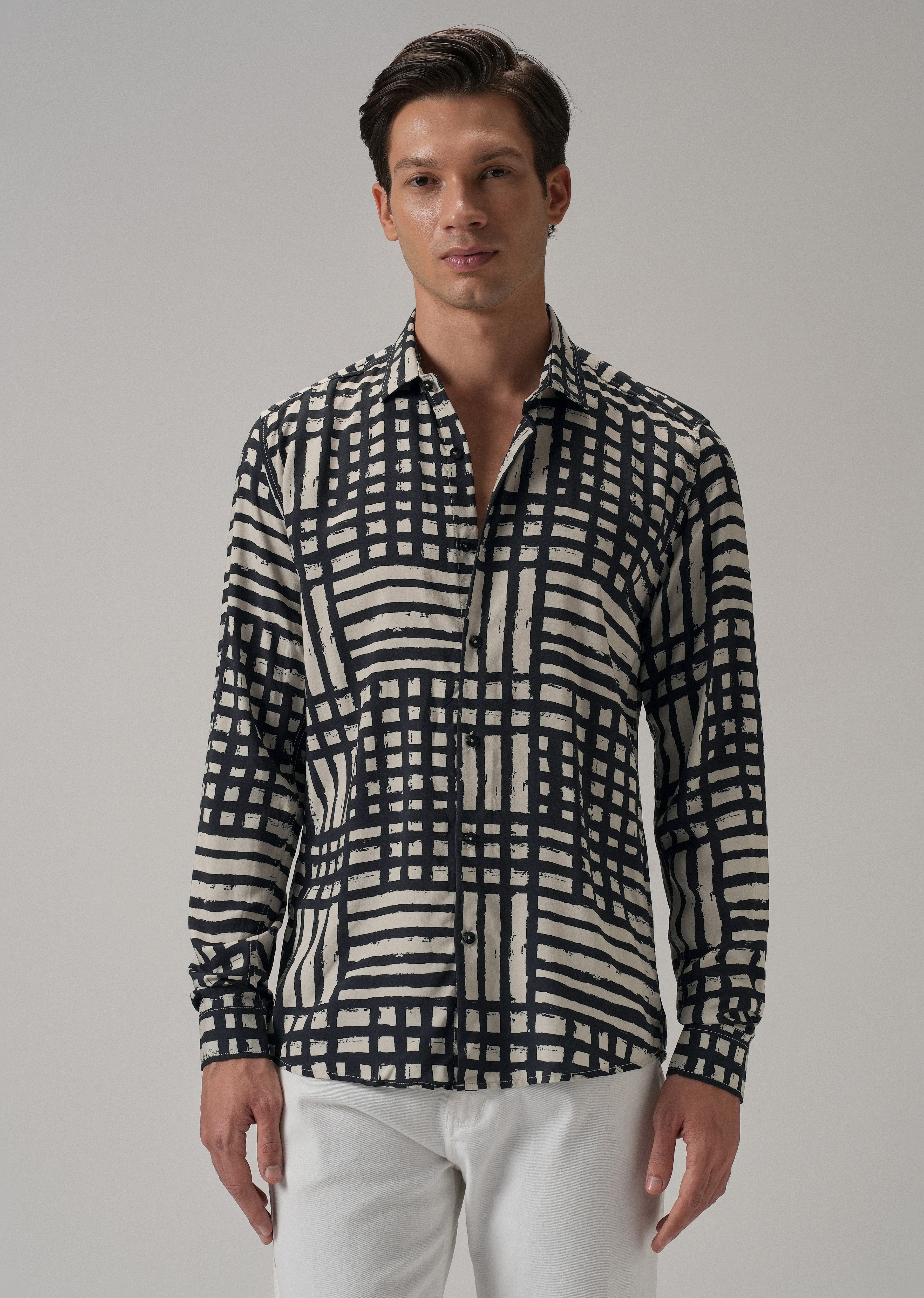 Black Grid Pattern Printed Shirt