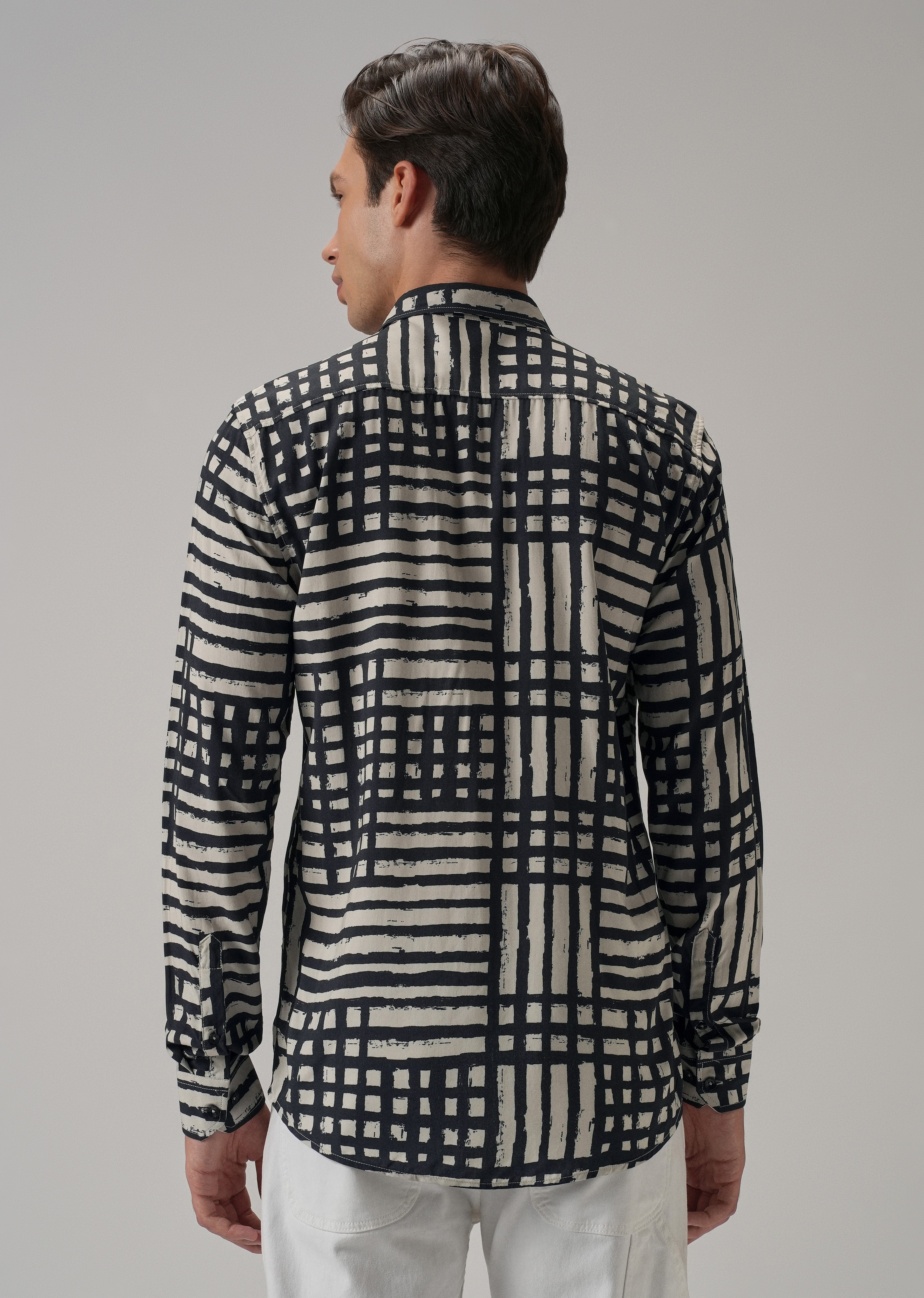Black Grid Pattern Printed Shirt