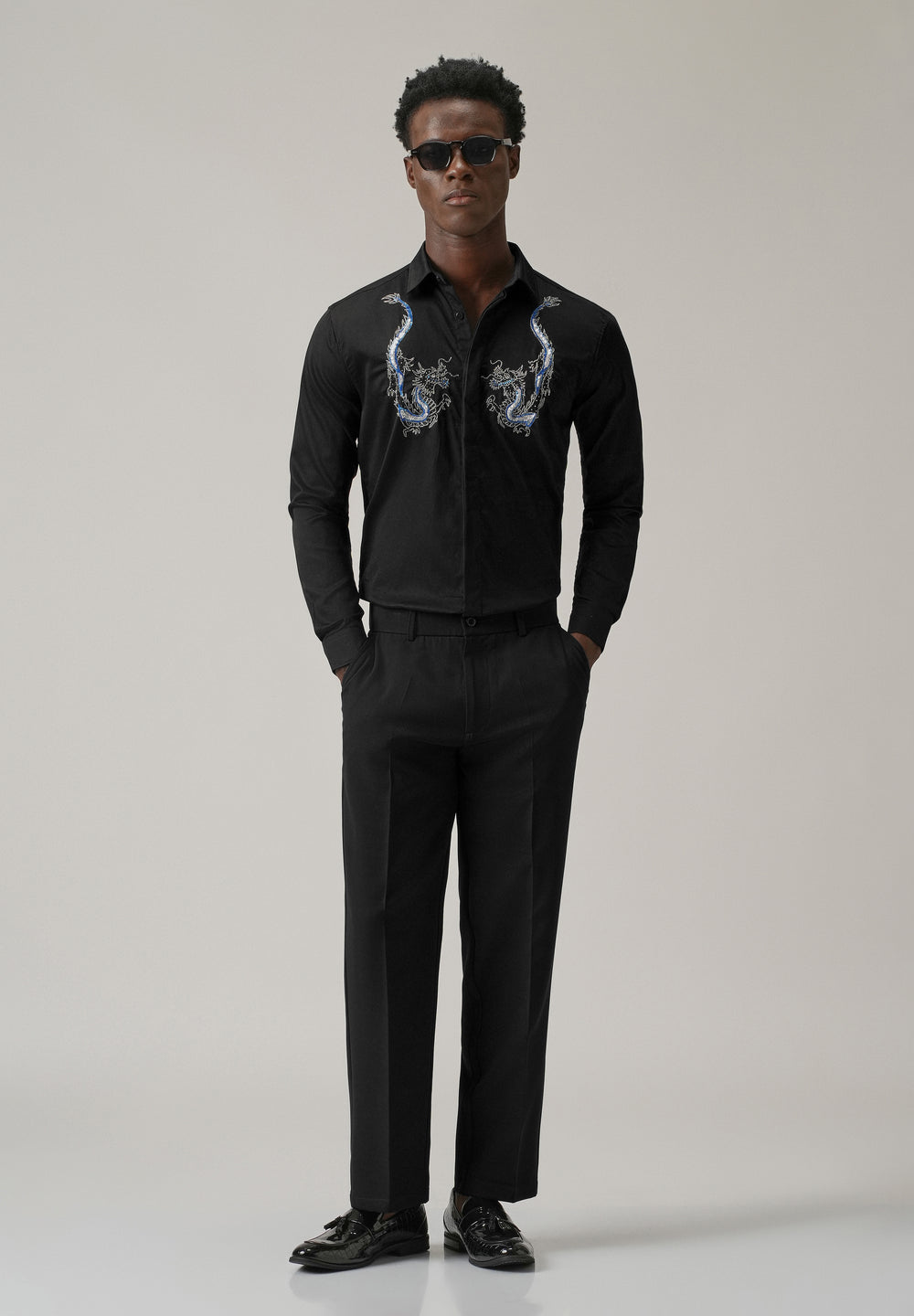 Black Handcrafted Dragon Designer Shirt