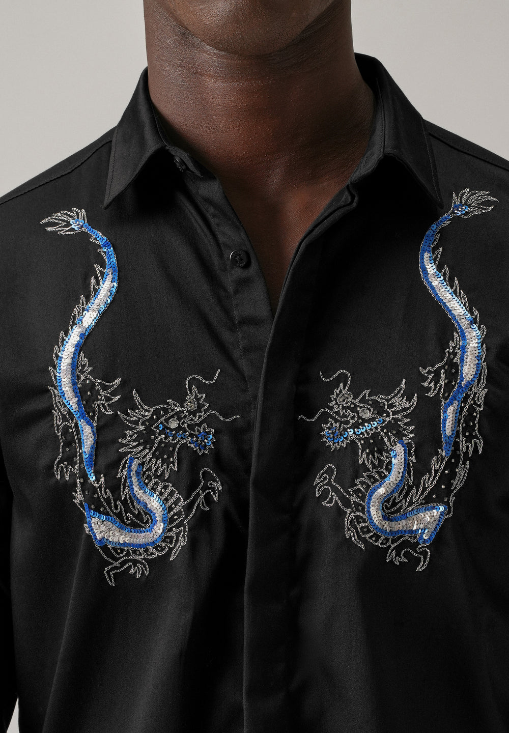 Black Handcrafted Dragon Designer Shirt