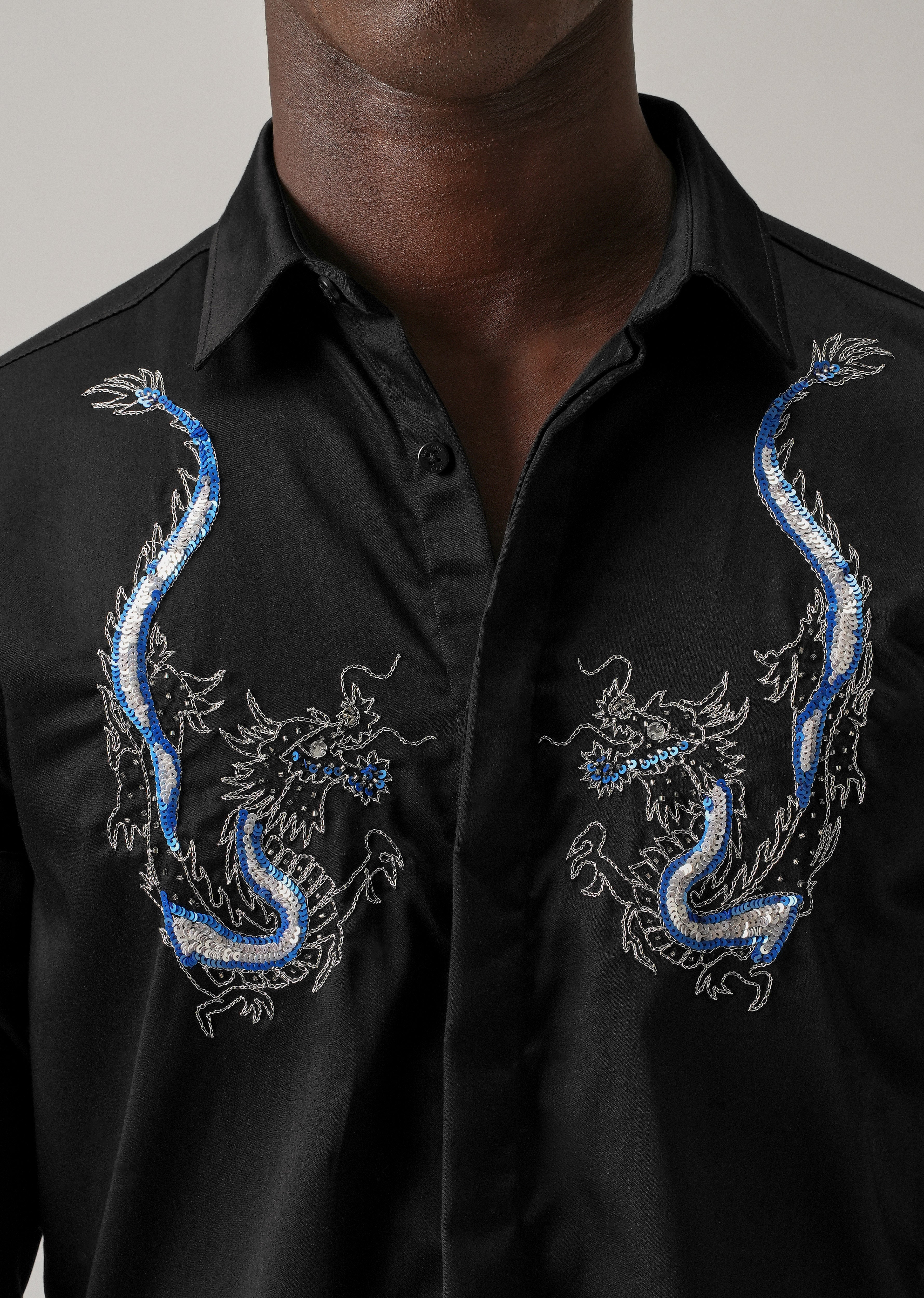 Black Handcrafted Dragon Designer Shirt