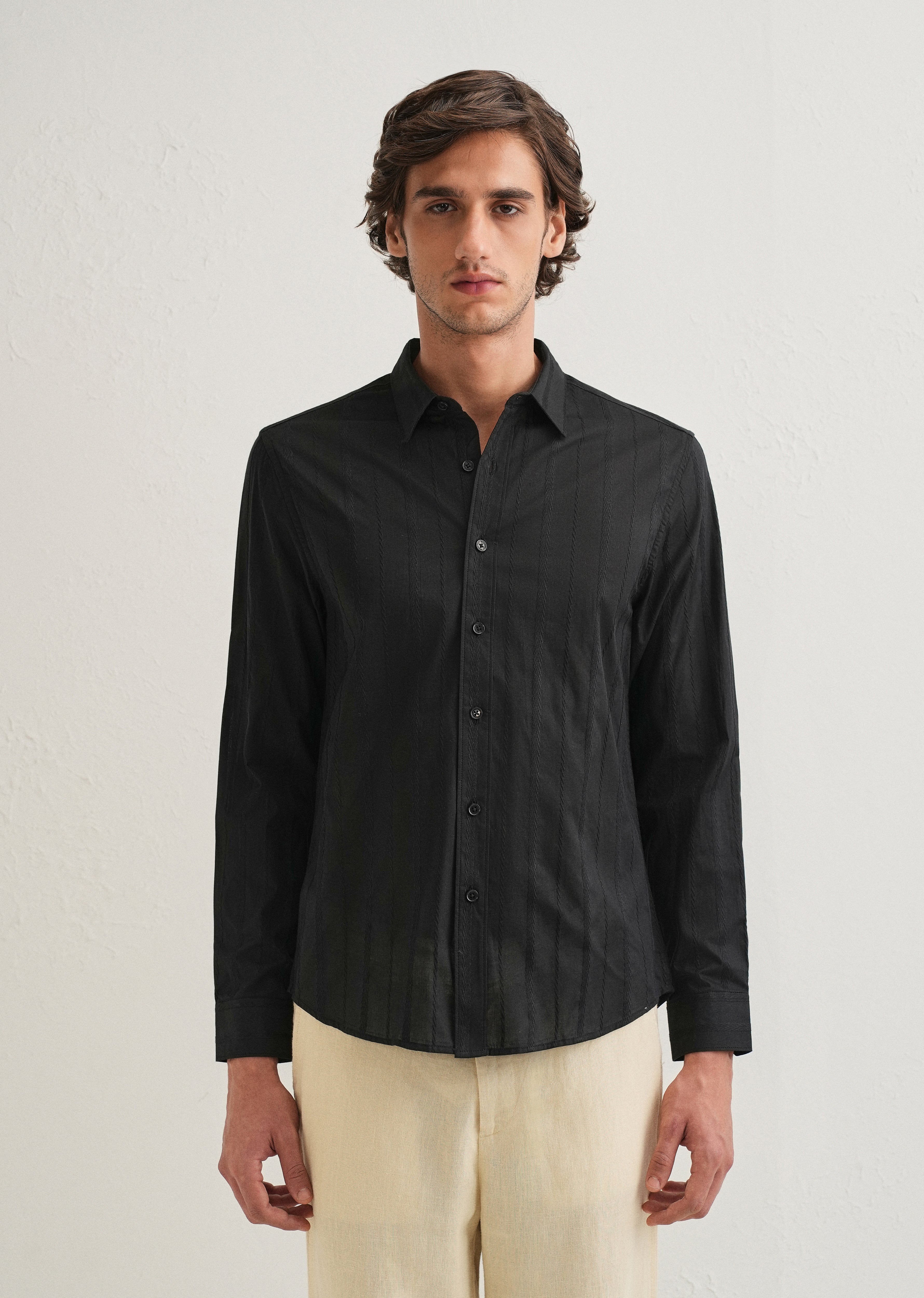 Black Herringbone Pattern Shirt